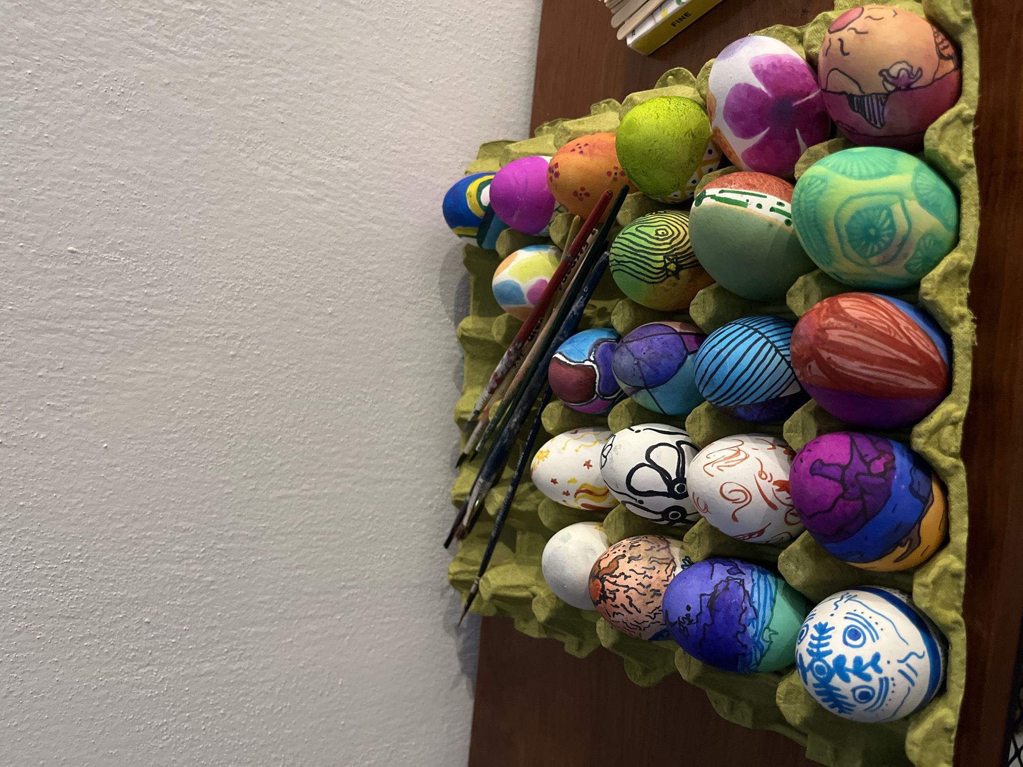 Decorated eggs and paintbrushes captured in Mexican town