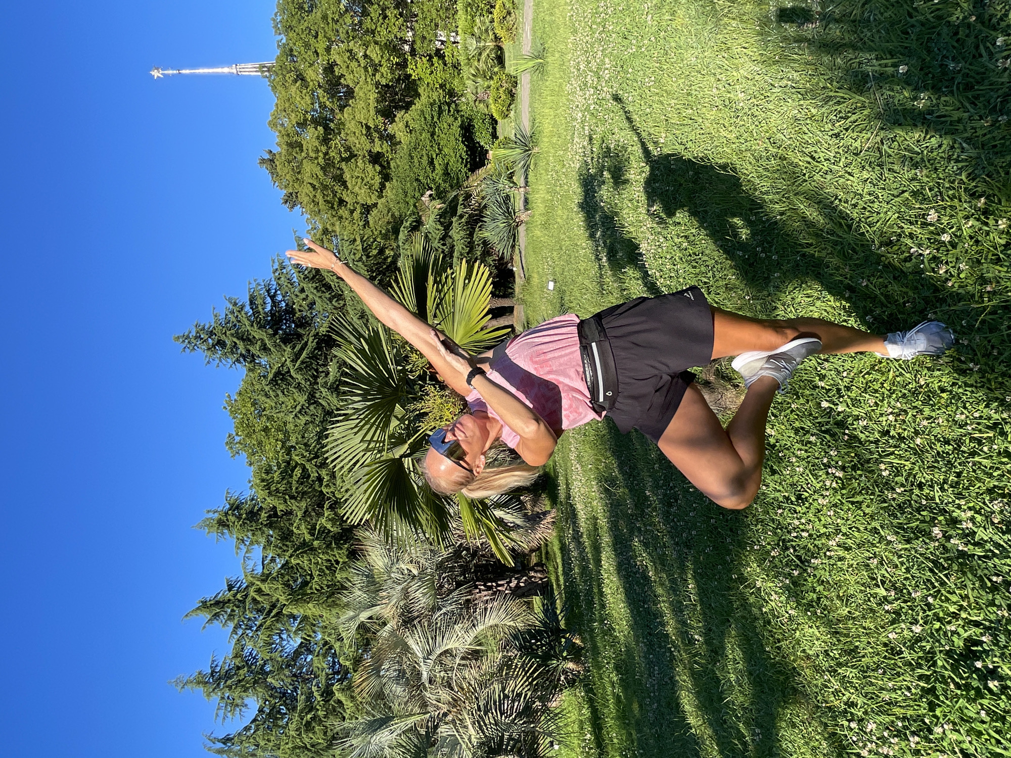 Sunny morning fitness and leisure in a Sochi park