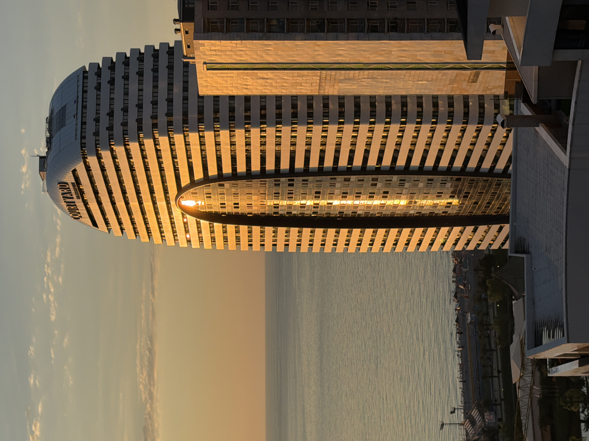 Batumi skyline and Courtyard hotel at golden hour