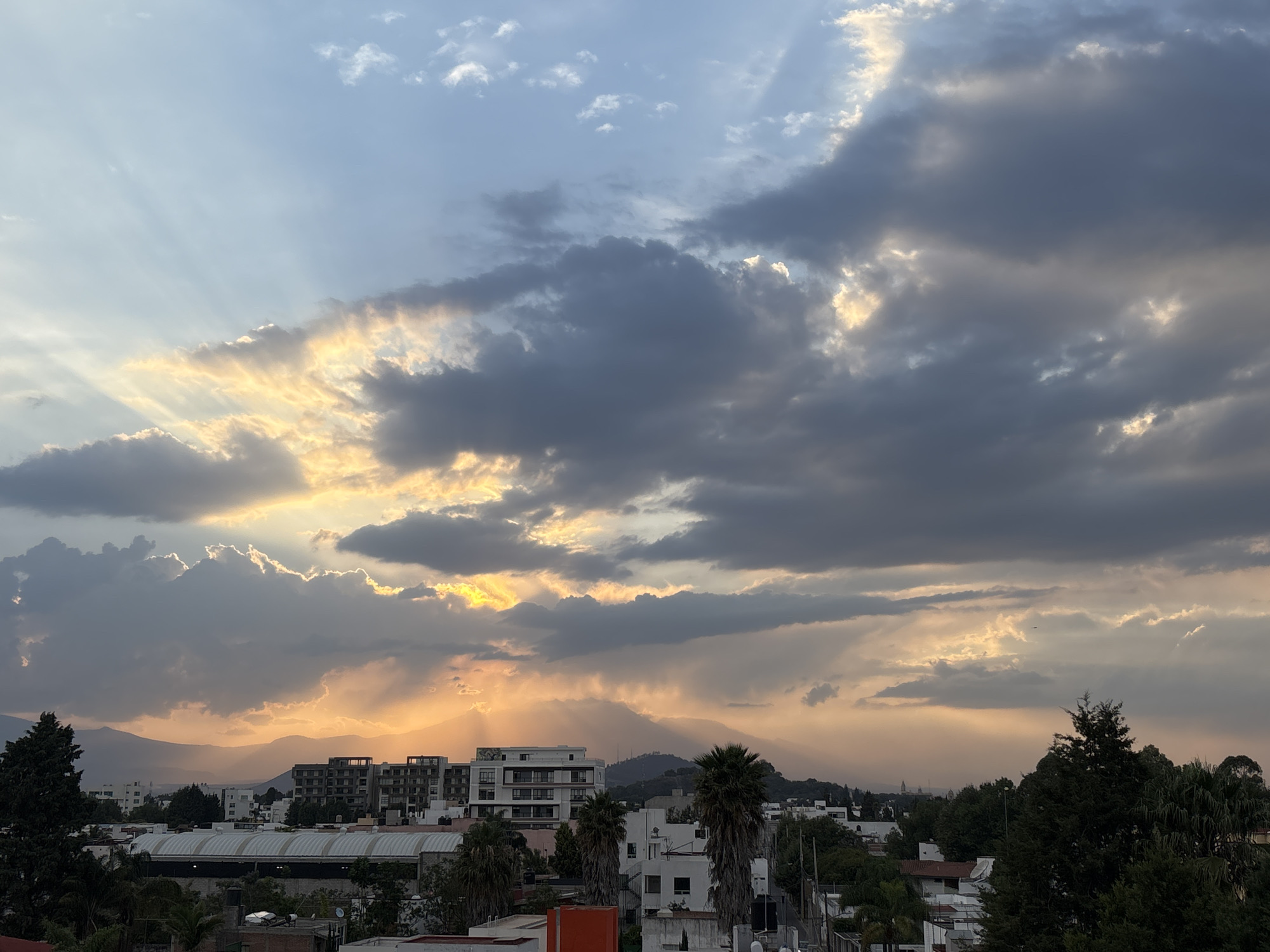 Dramatic clouded sky observed over San Andrés Cholula, Mexico