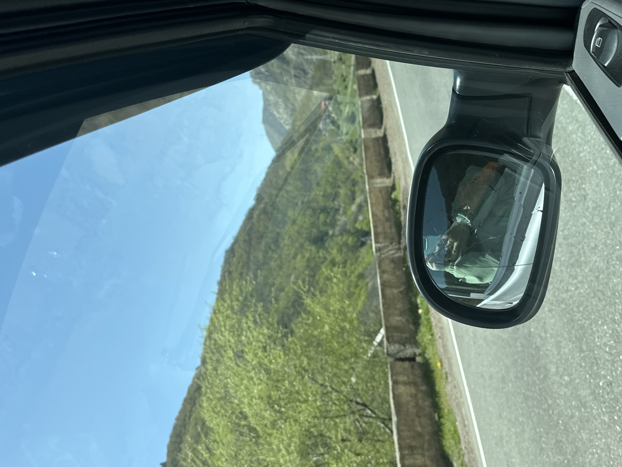 Mountain landscape viewed from vehicle window in Kapan, Armenia