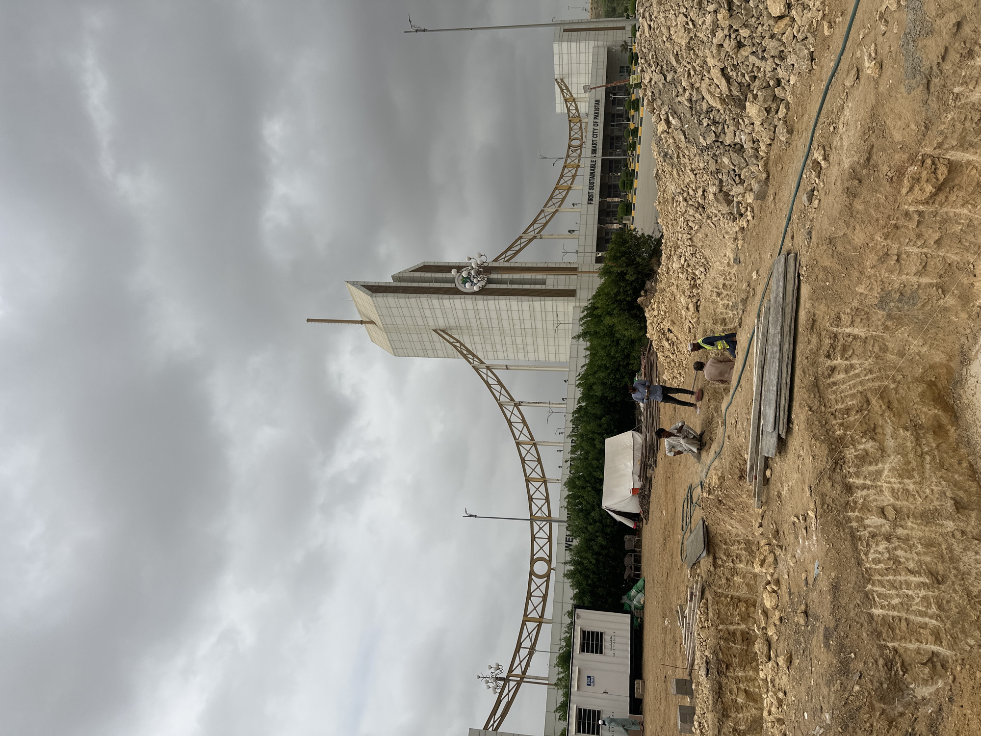 Construction underway near modern civic complex in Karachi