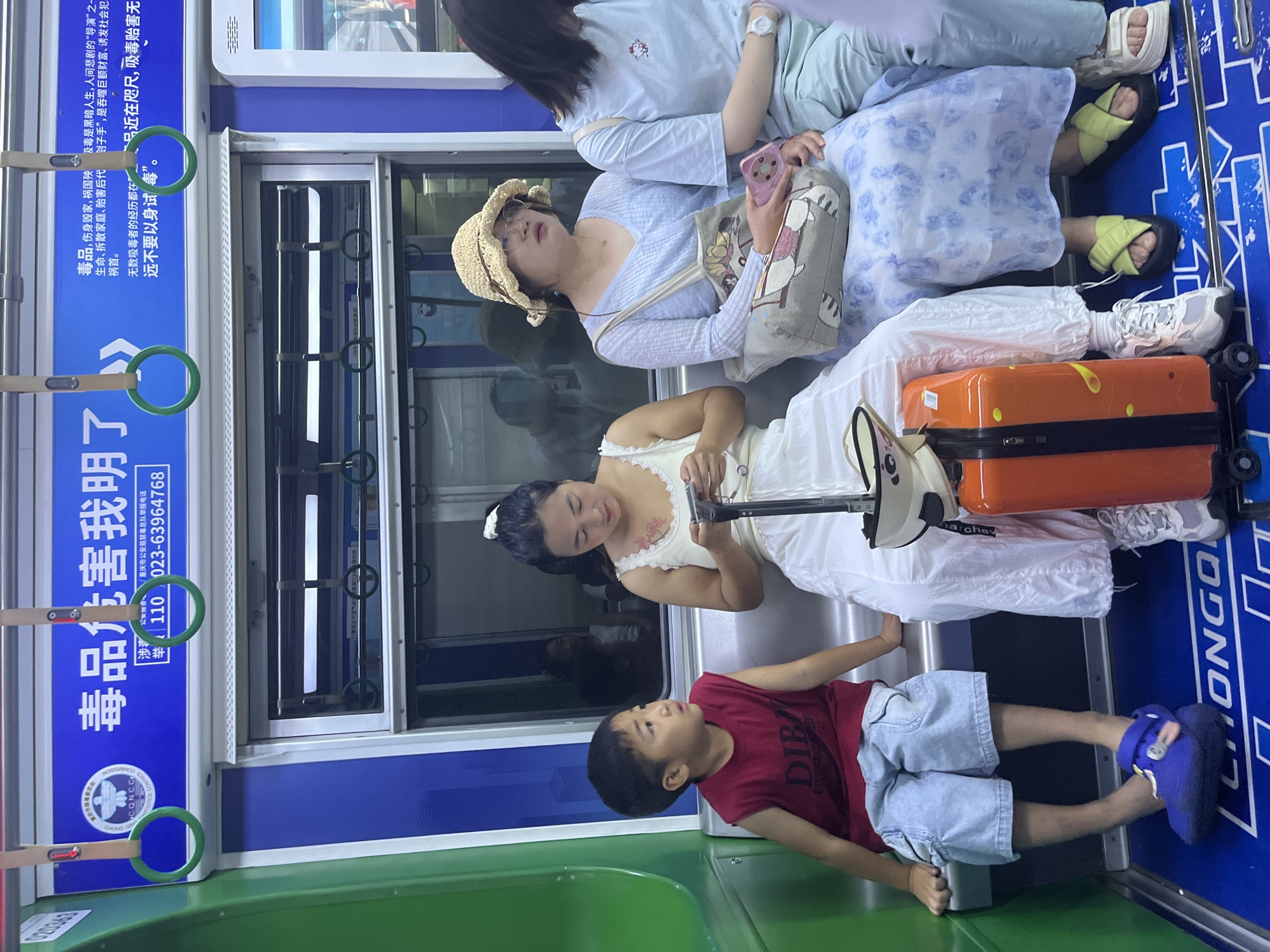 Everyday commuter scenes inside a subway station and car