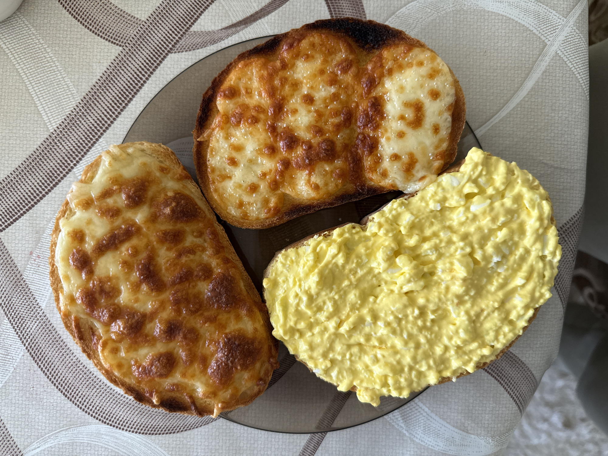 Simple bread breakfast with cheese and egg spread in Bulgaria