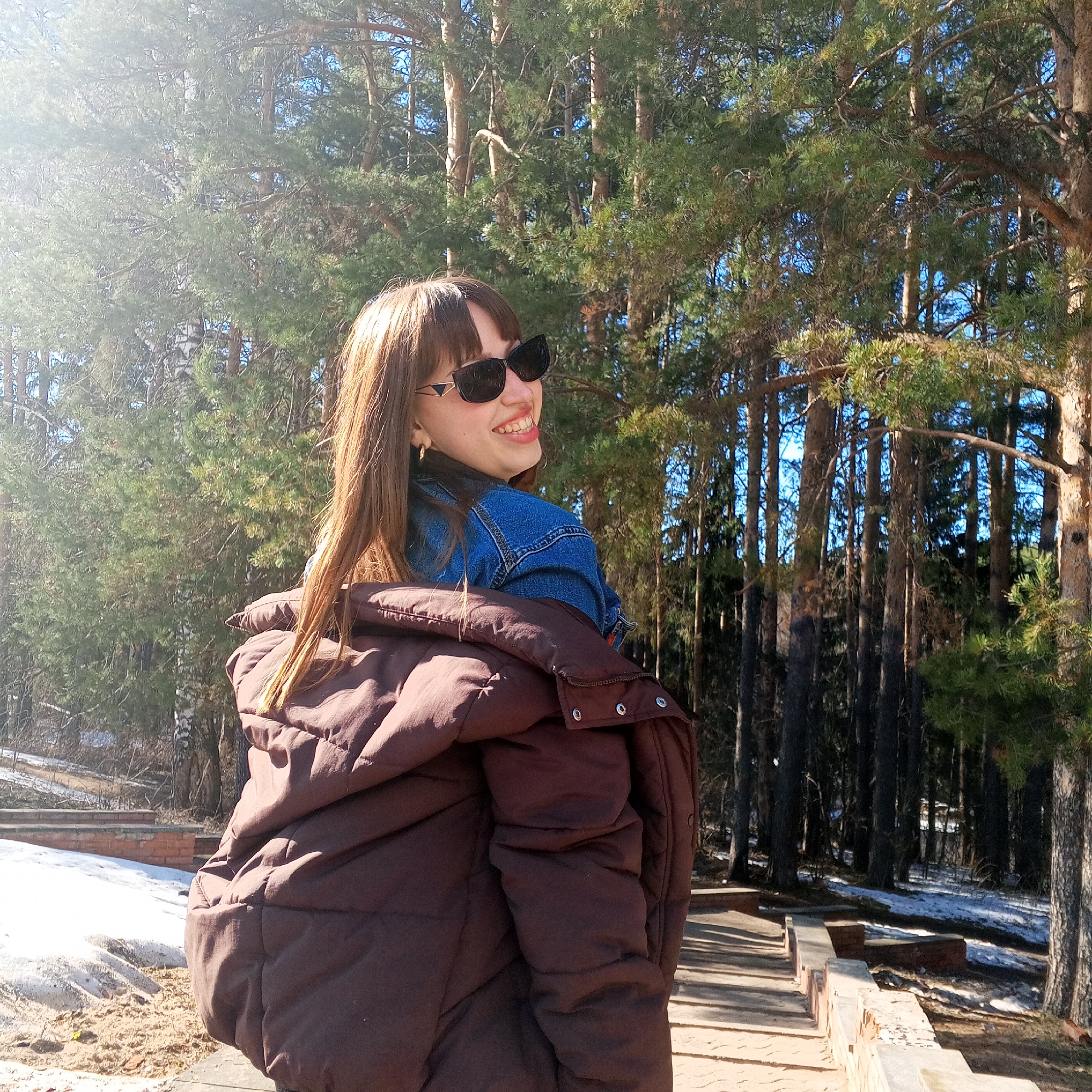 Woman documents spring day activities in Chaikovsky forest area