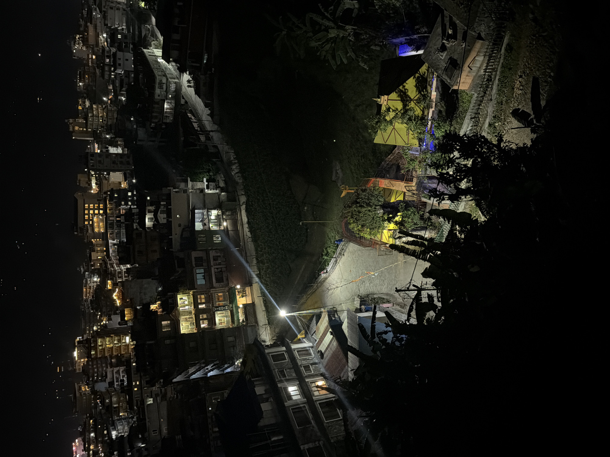 Nighttime aerial view captures illuminated Pokhara cityscape