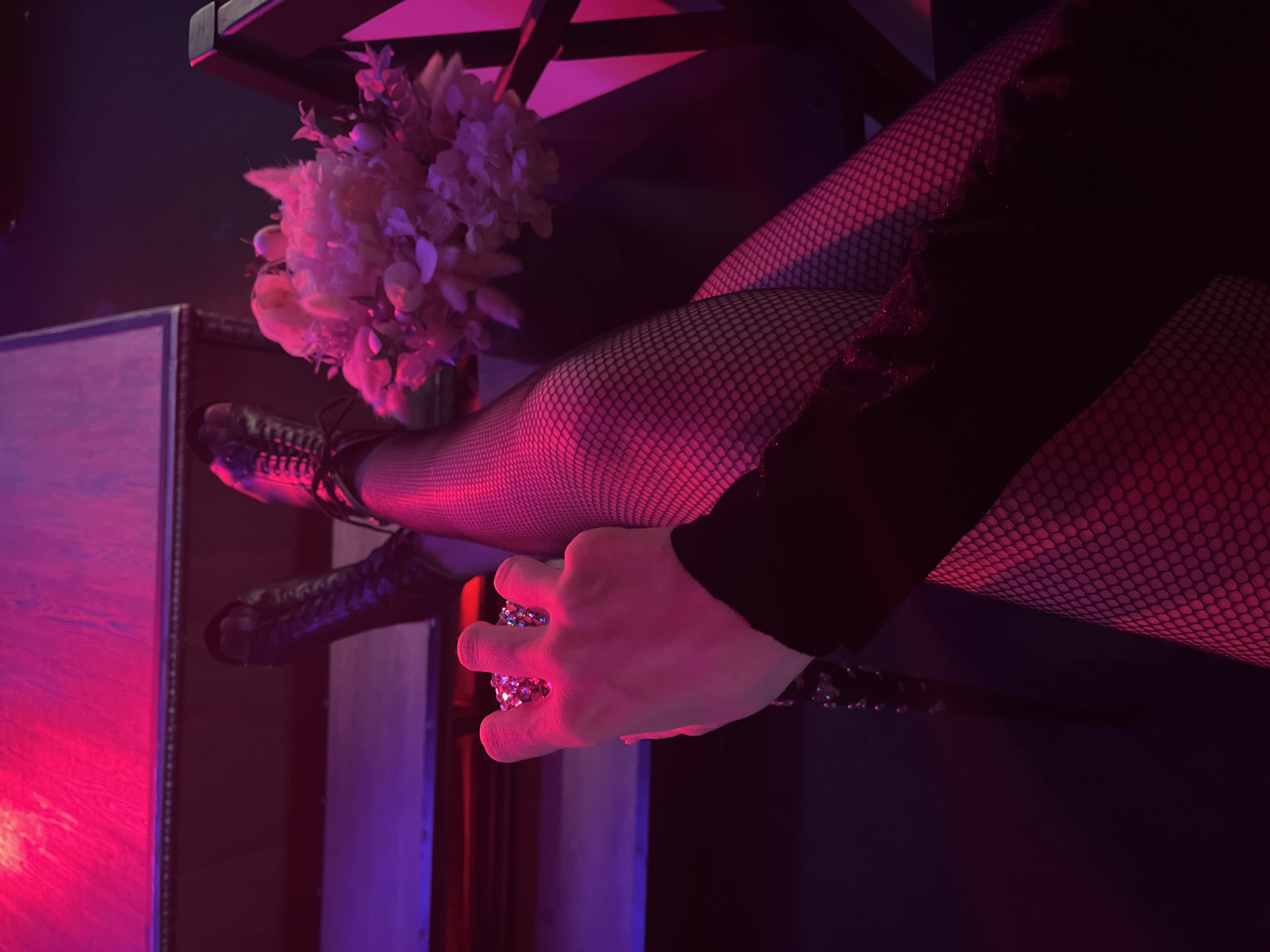 Cabaret performer documented during routine at Kazan entertainment venue