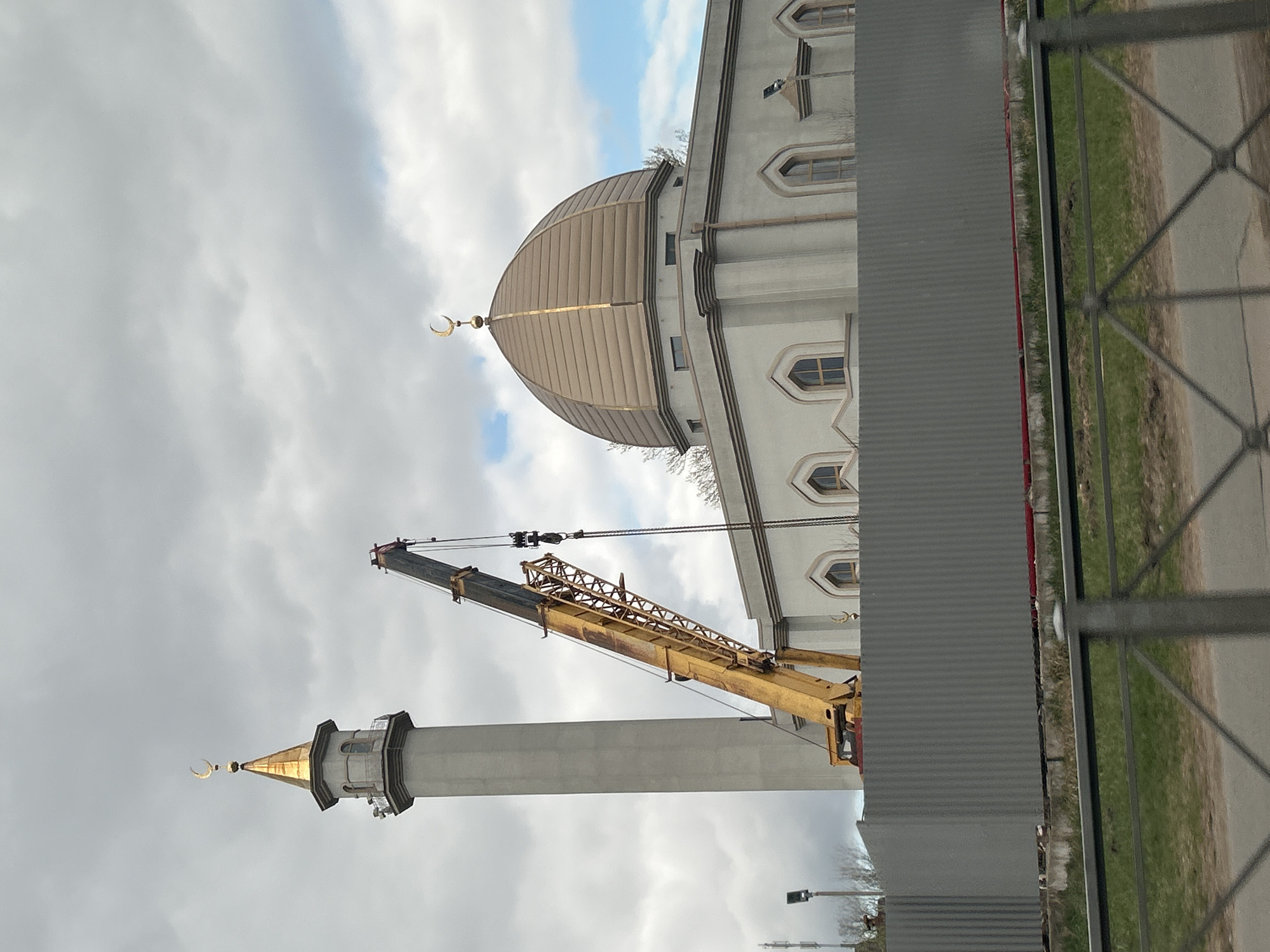 Mosque with golden crescents photographed in Saint Petersburg