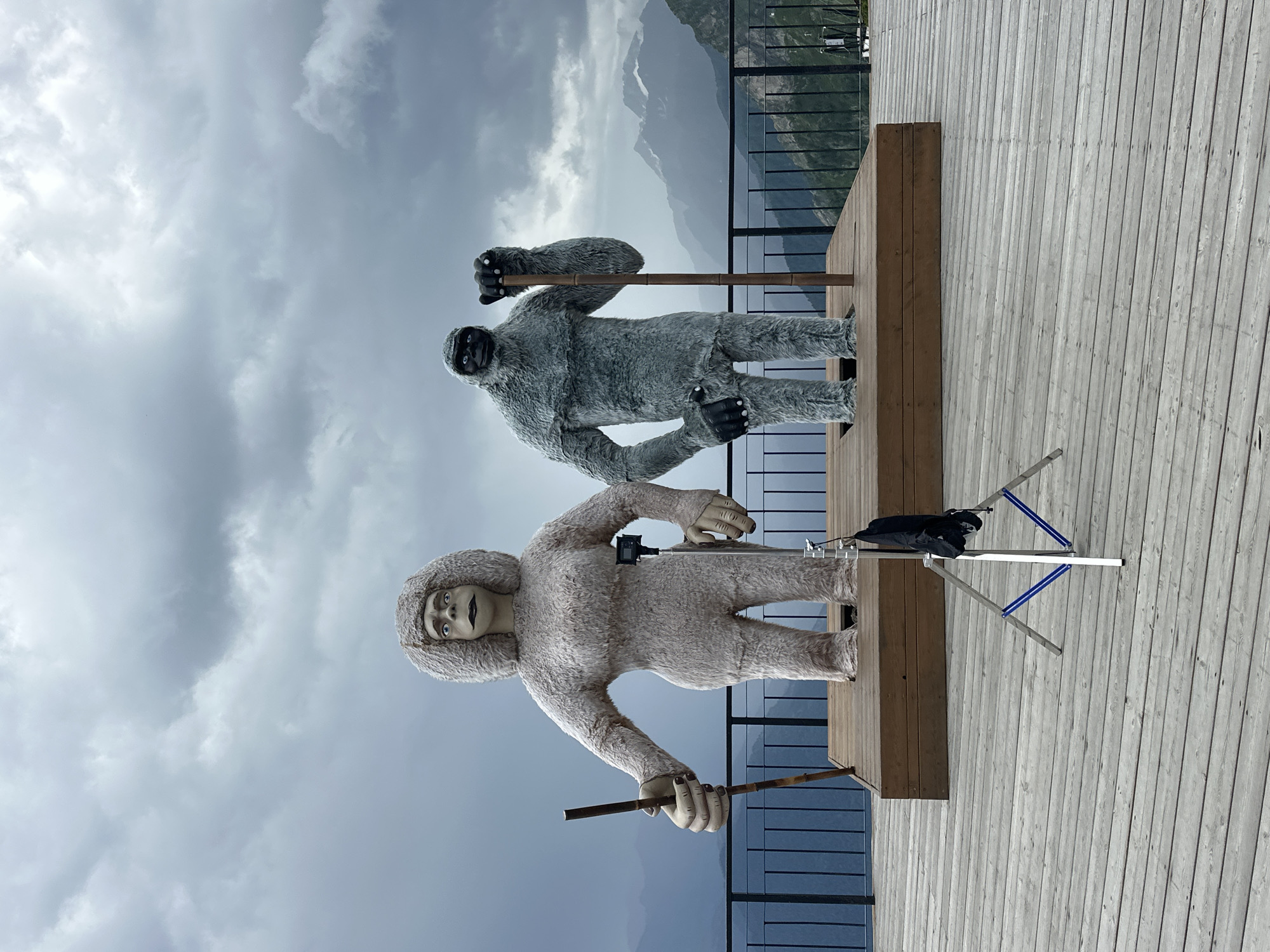 Yeti statues and mountain views at an Estosadok resort overlook