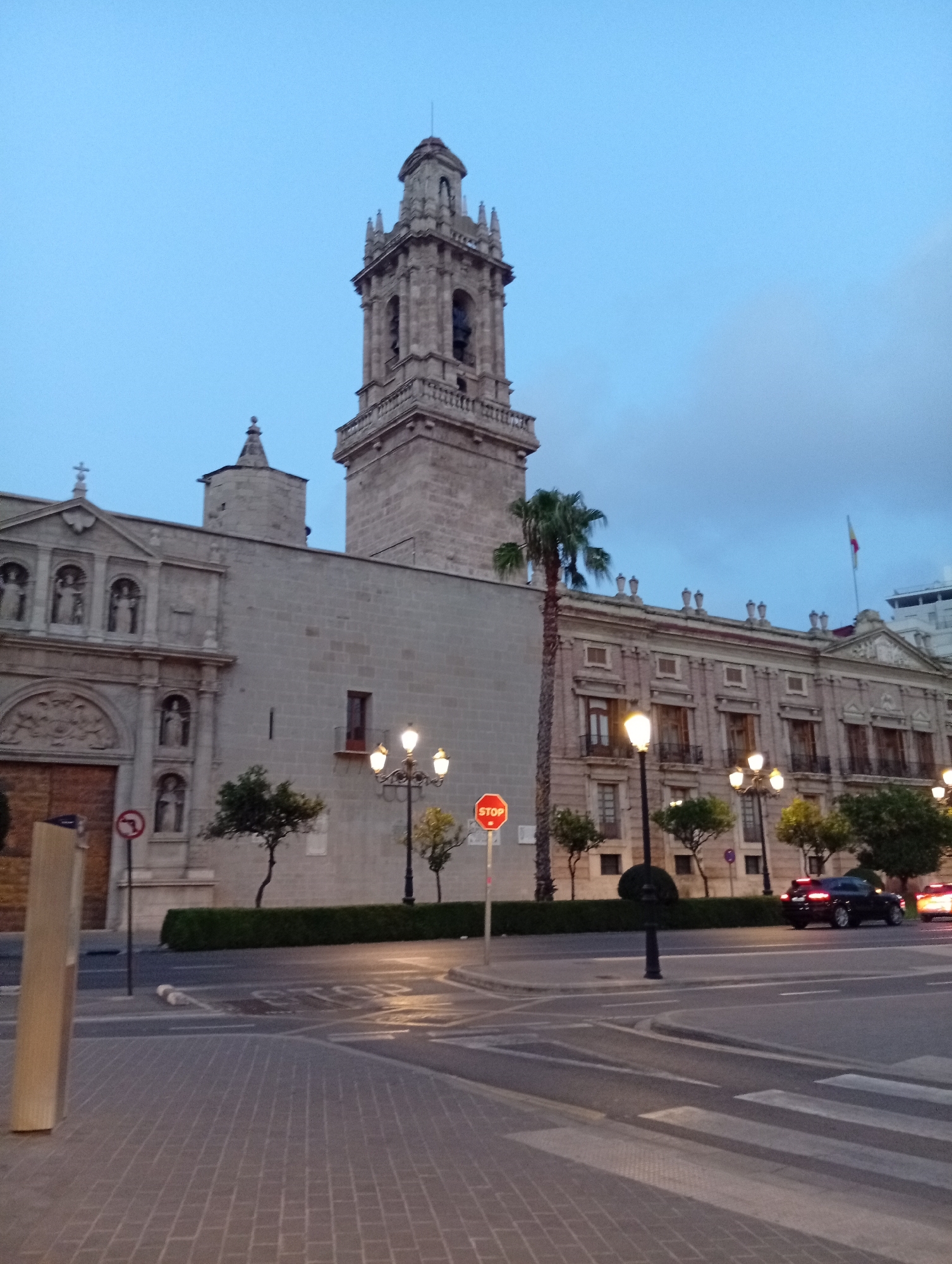 Ornate church and classical facade on a València street