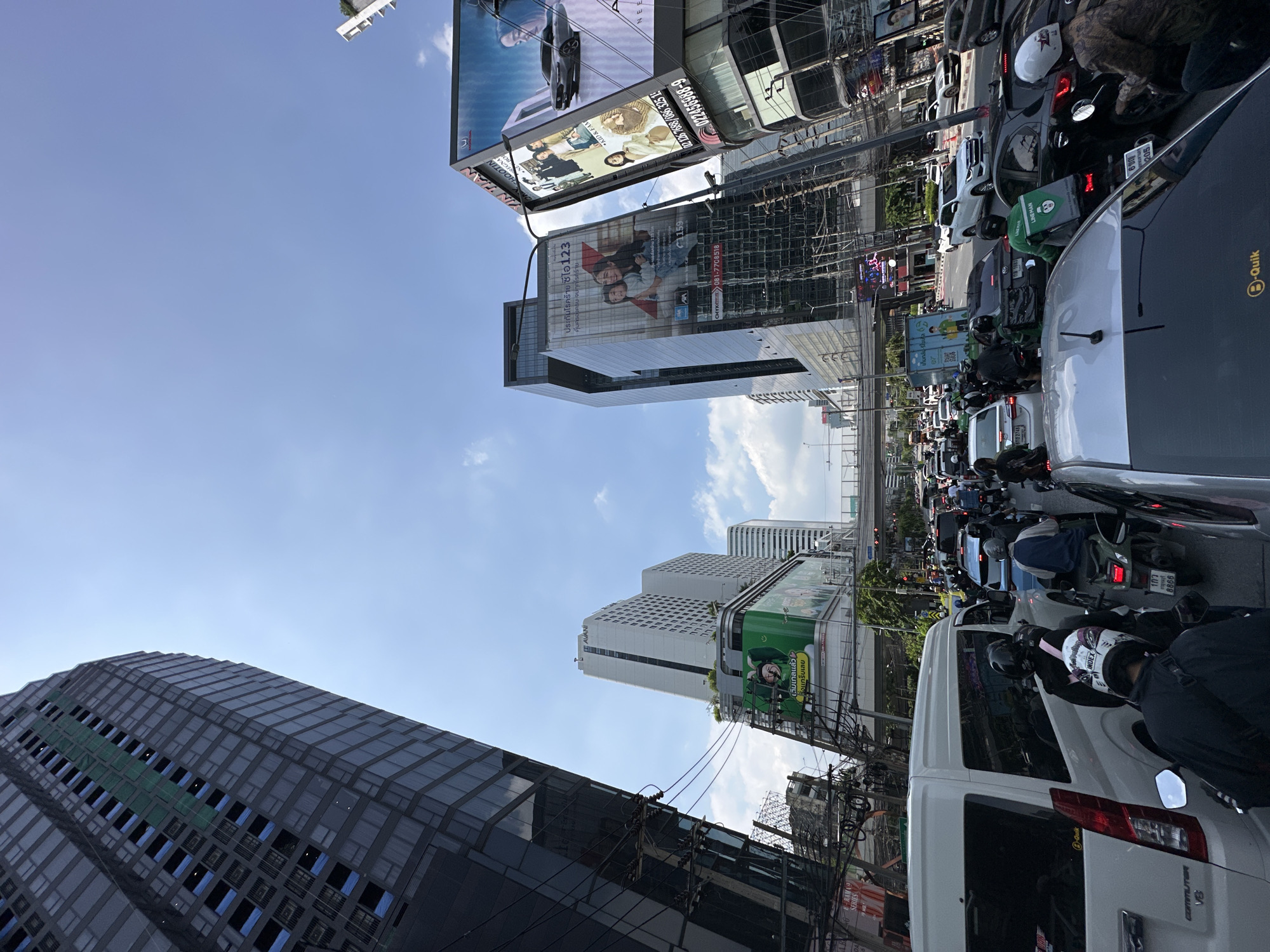 Bangkok morning traffic creates usual congestion near downtown intersection