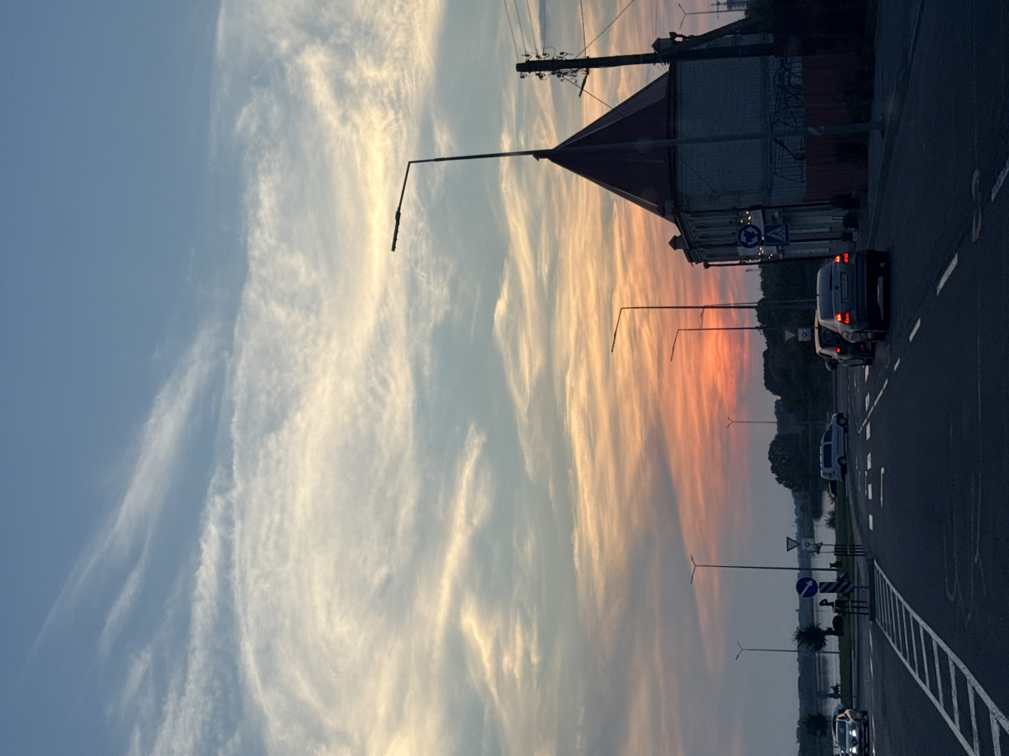 Sunset skies over road and water in Vinnytsia