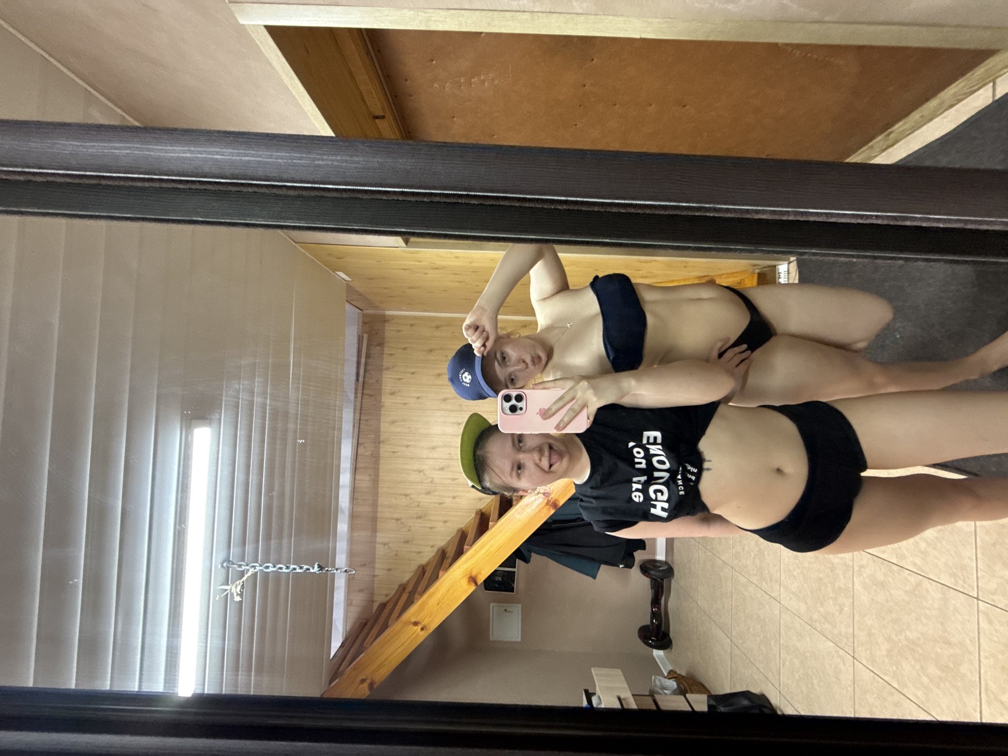 Two women pose for selfie in Zhigalki, Russia