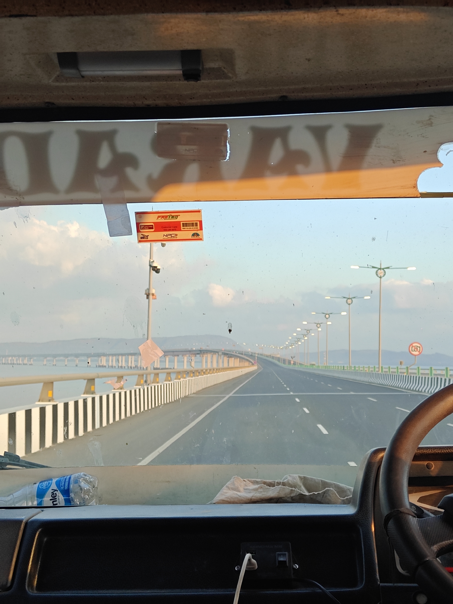 Vehicle crosses Mumbai Trans Harbour Sea Link at night