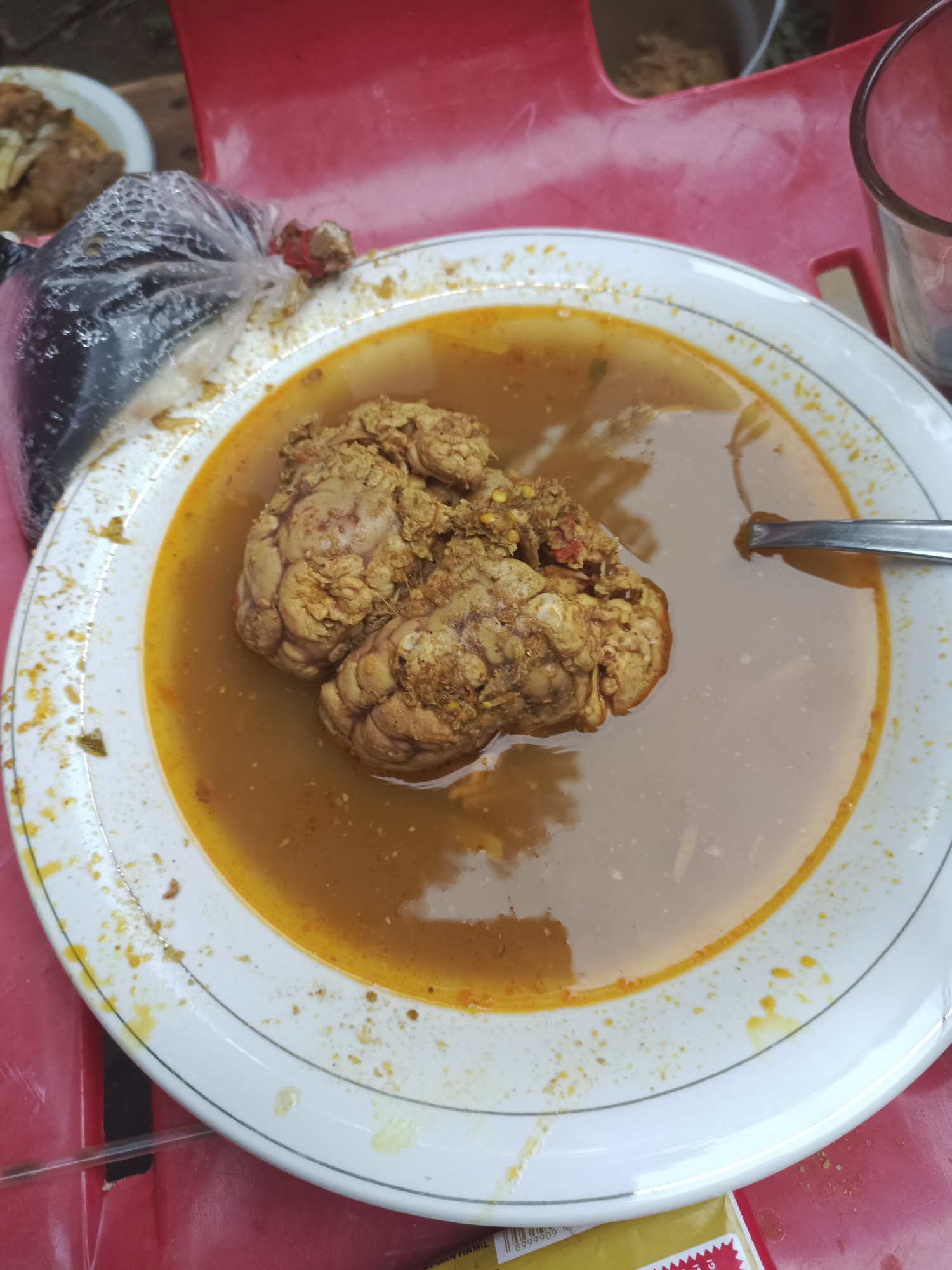 Food photographed on red surface in Simpang, Indonesia