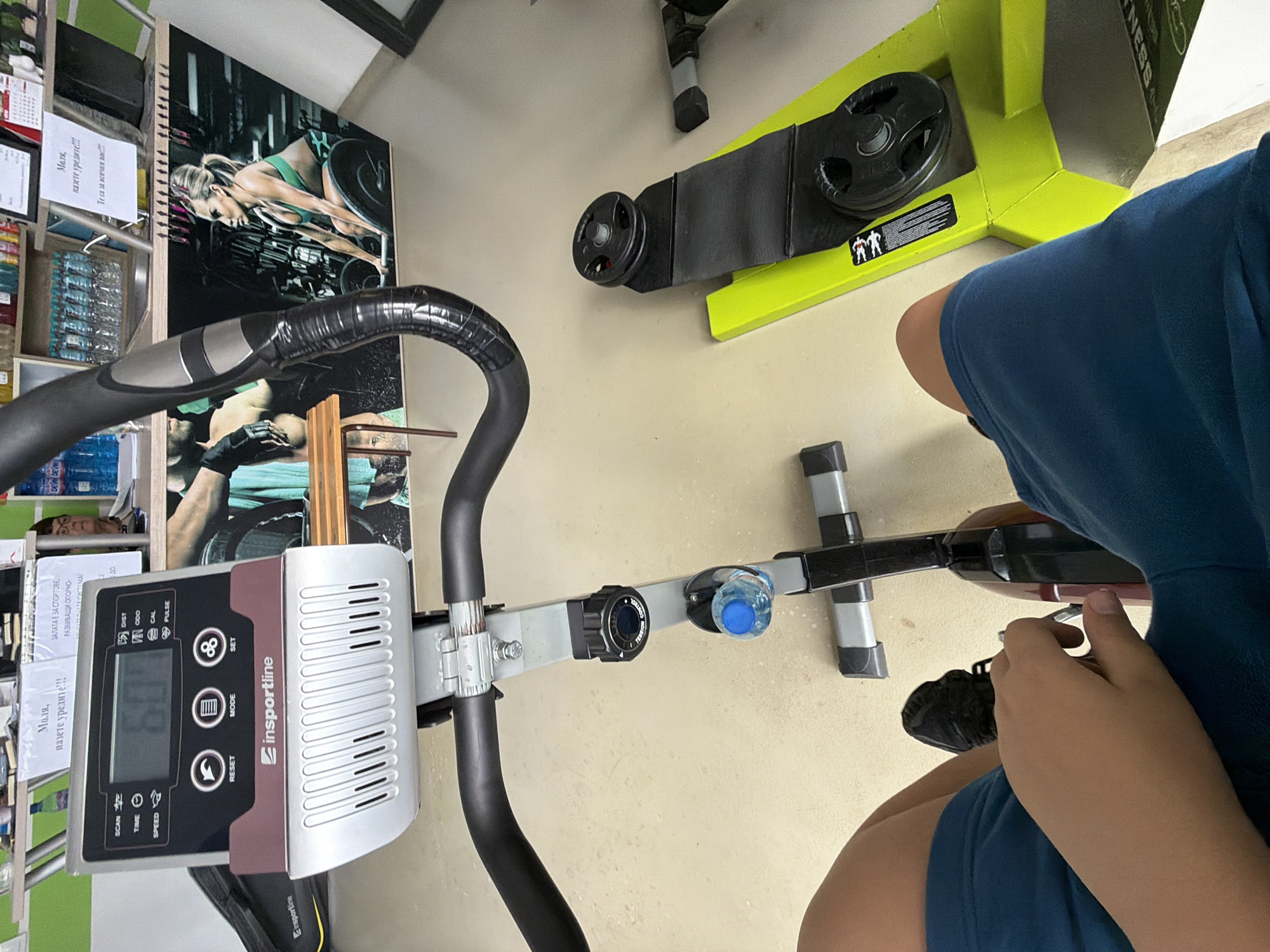 Person completes morning workout session at indoor fitness center