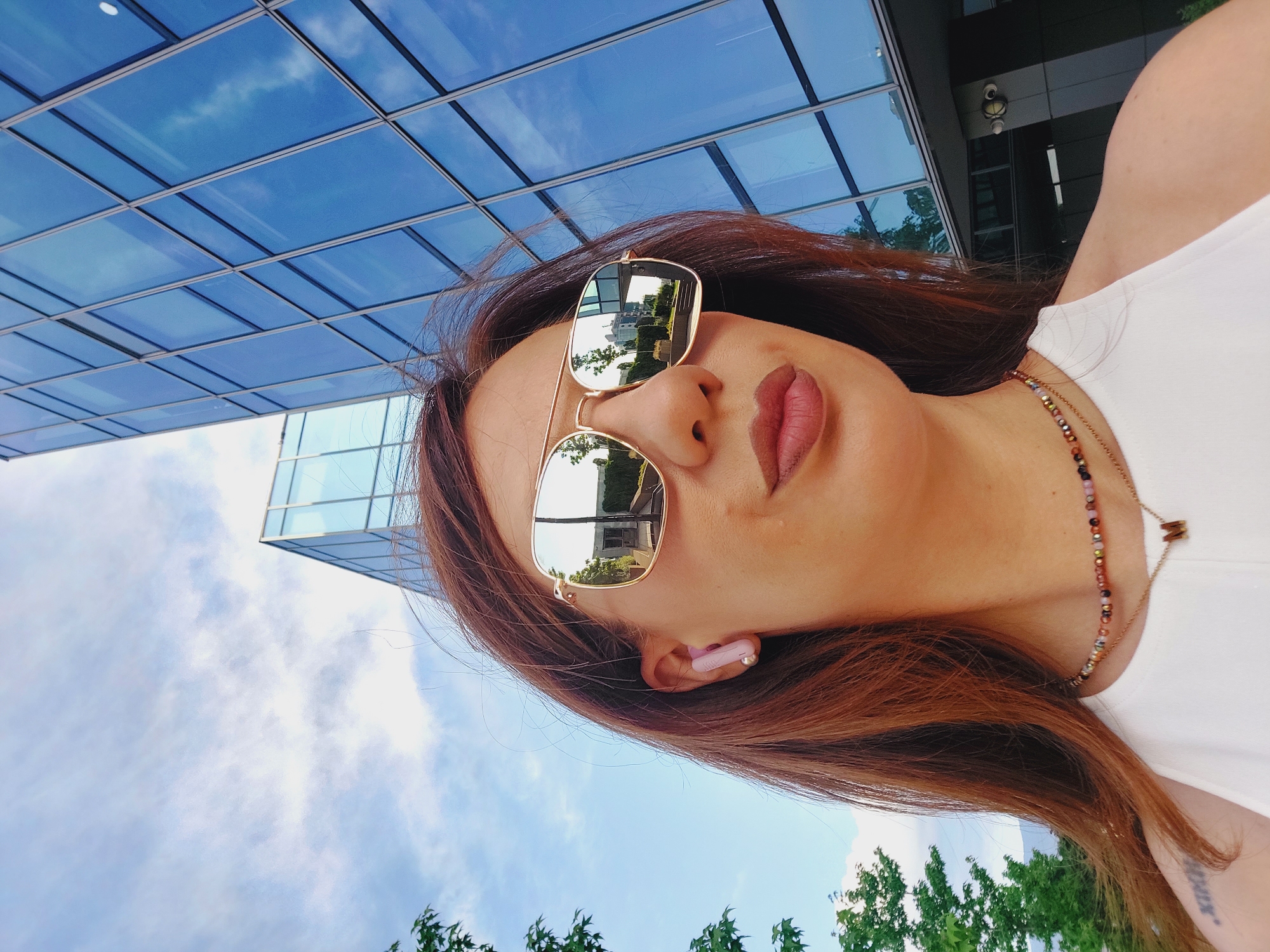 Morning stop near a glass building in central Sofia