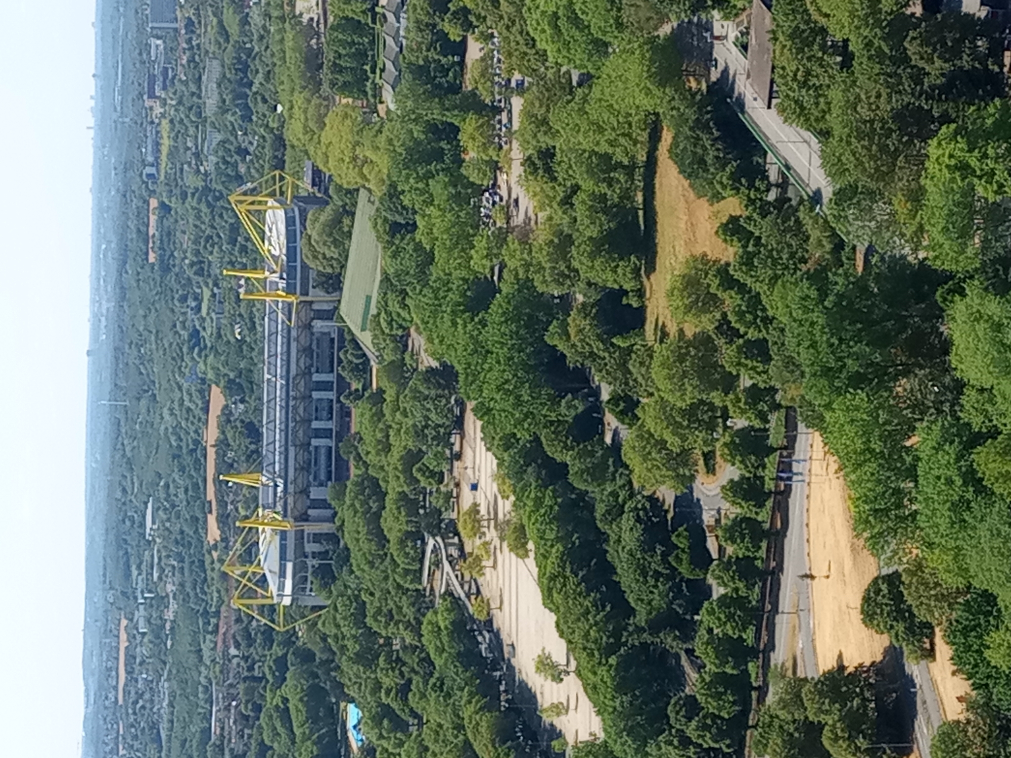Dortmund from above and at ground level, mid-summer afternoon