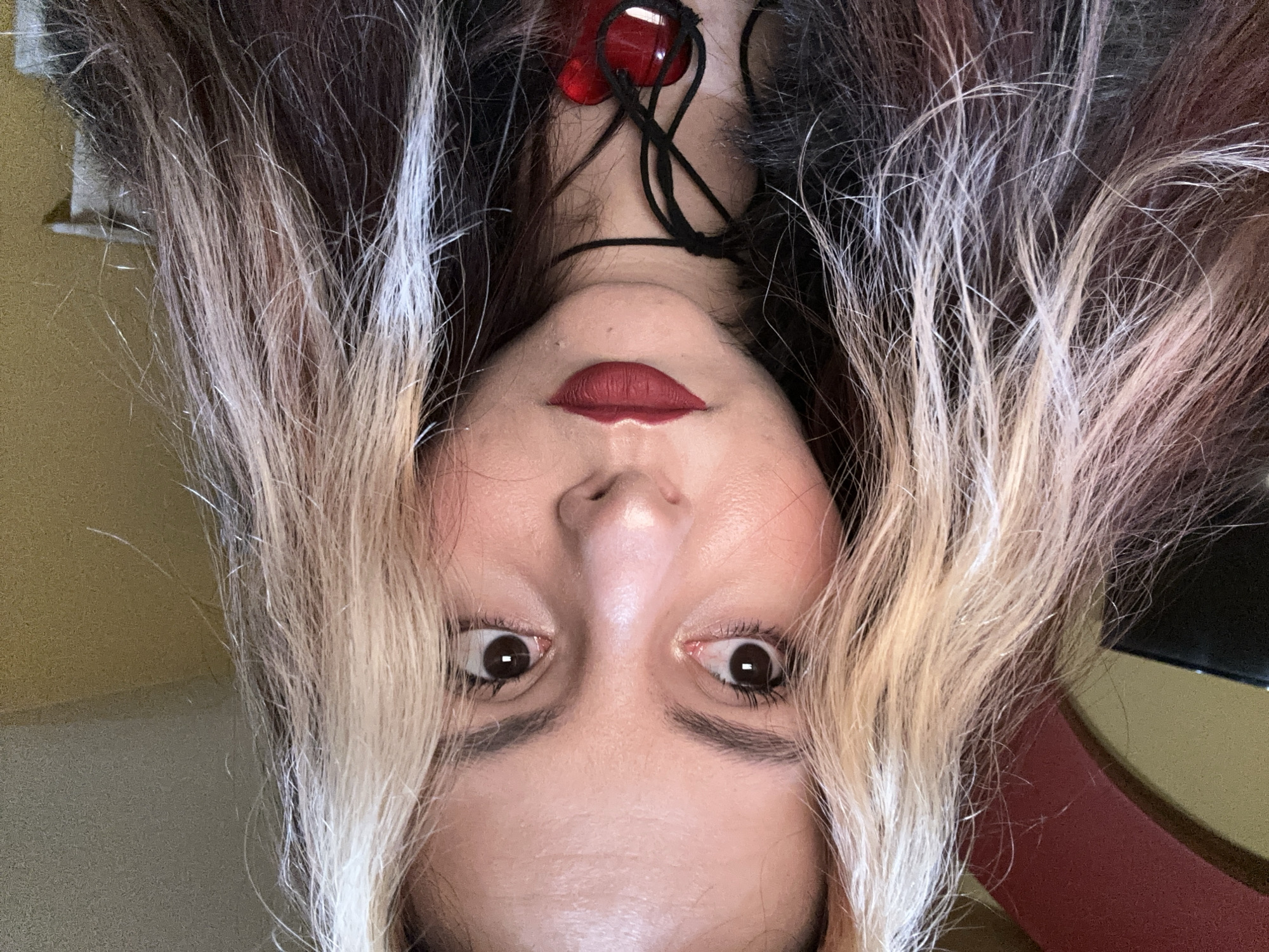 Person takes upside-down selfies in Sofia, Bulgaria