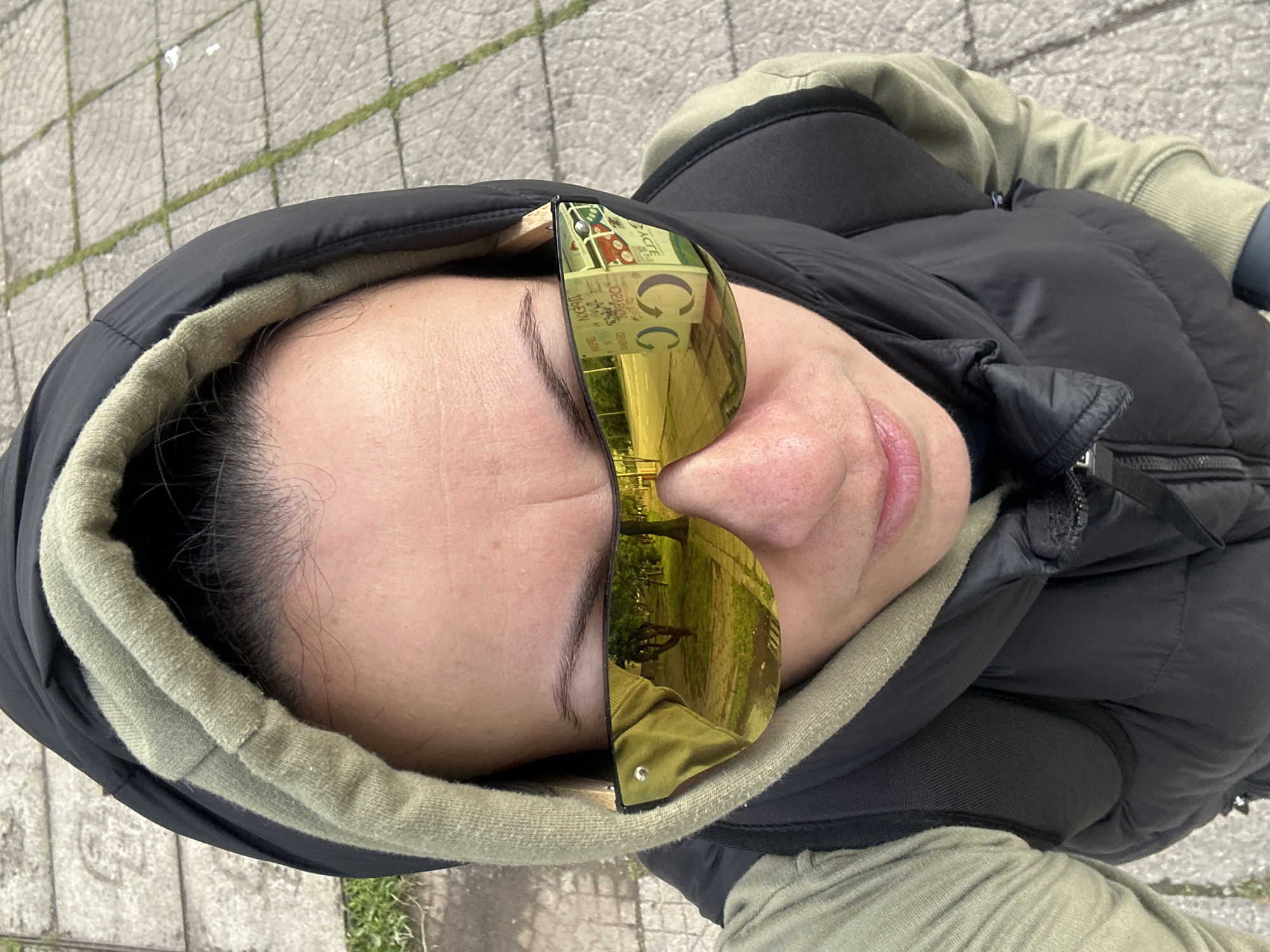 Woman in black jacket photographed in Sofia morning