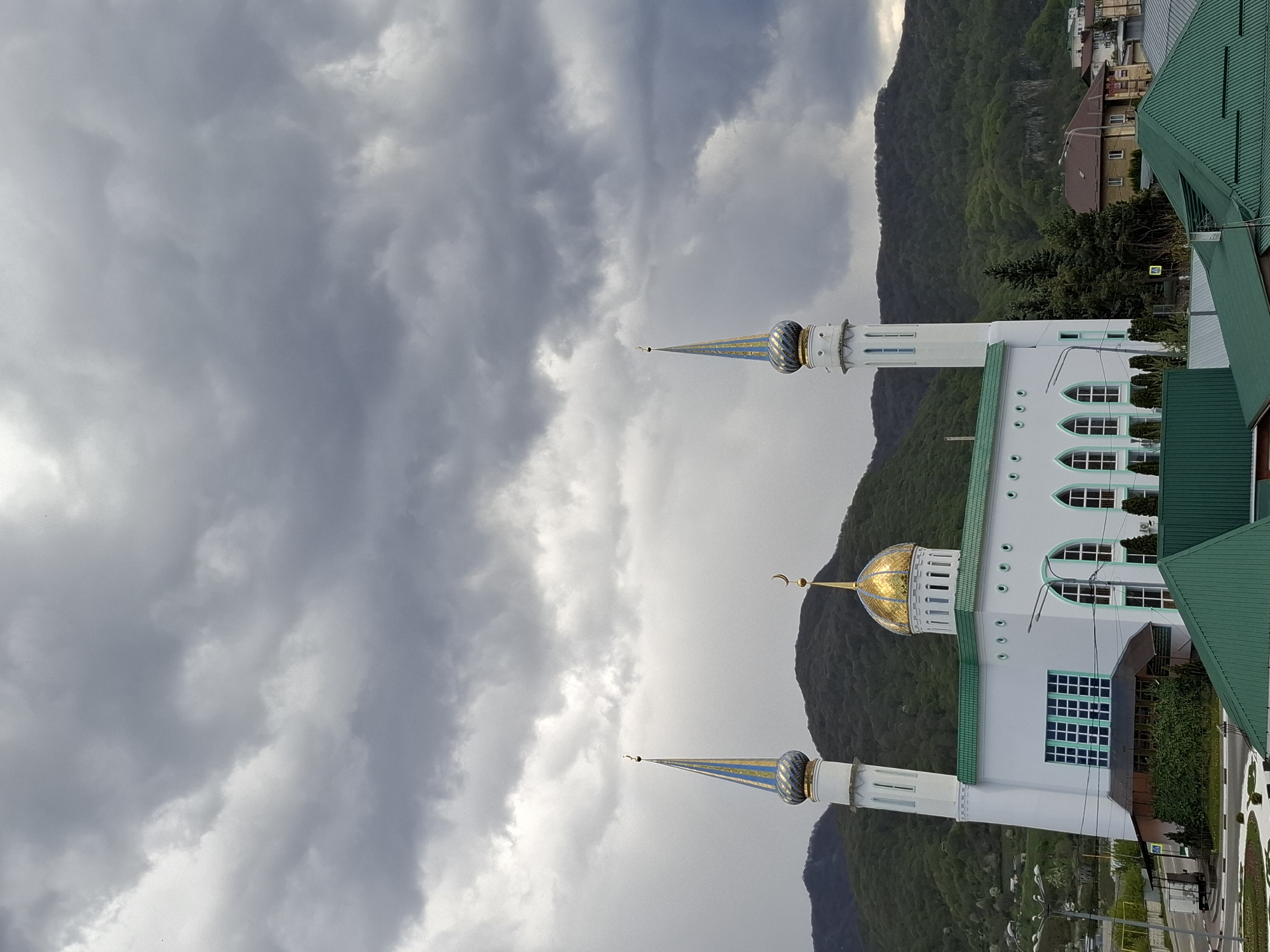 Mosque with golden, blue domes documented in Karachayevsk, Russia