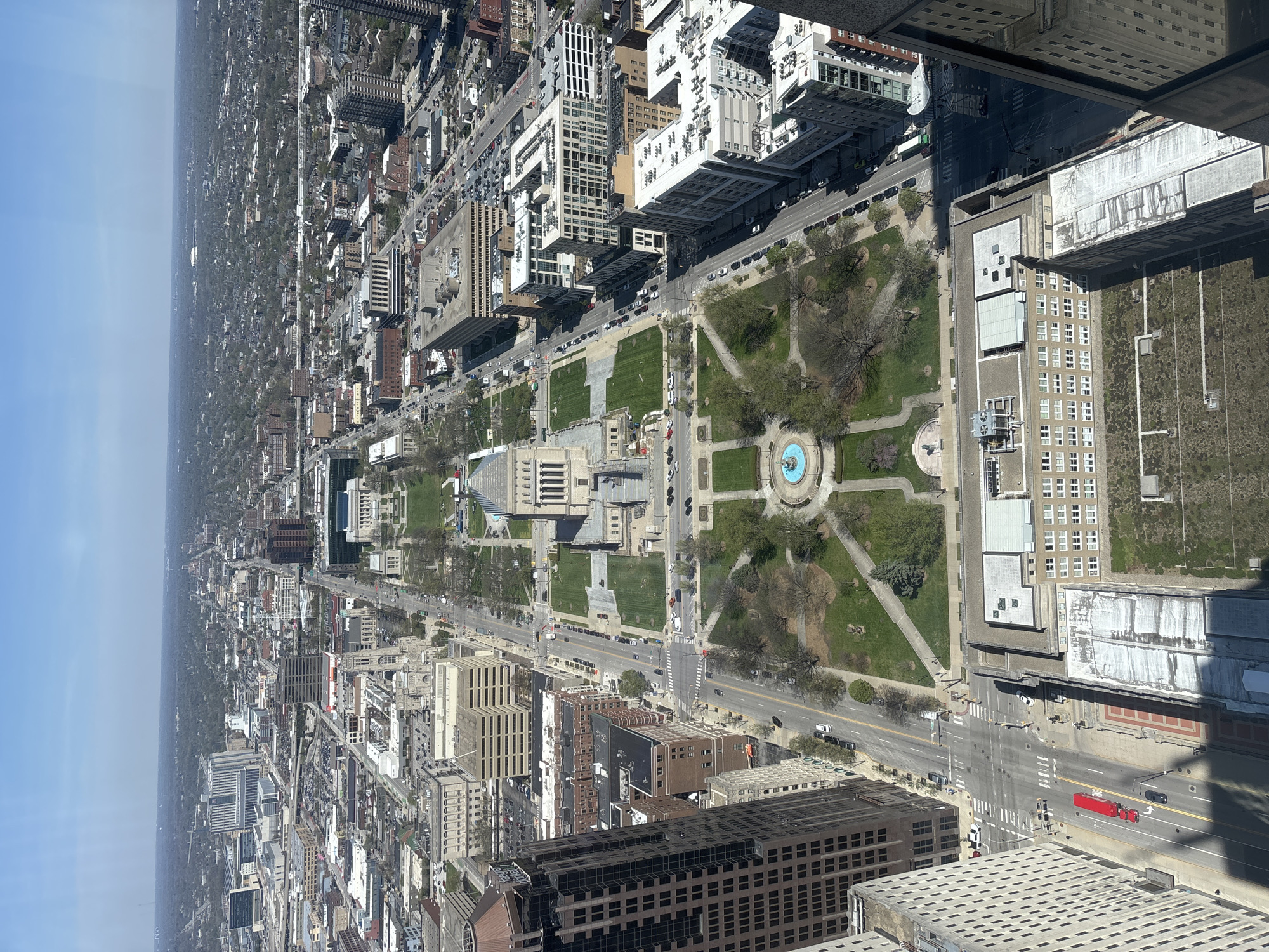 Aerial view captures downtown Indianapolis landmarks from above