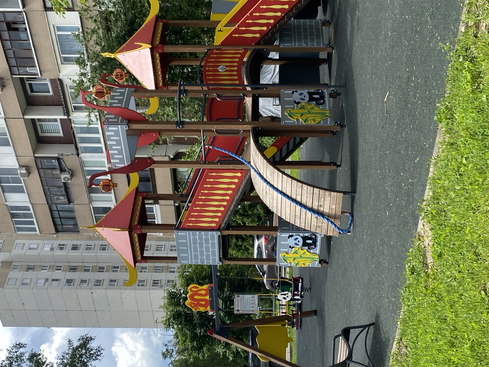 Morning documentation of Khimki residential area with playground and gardens