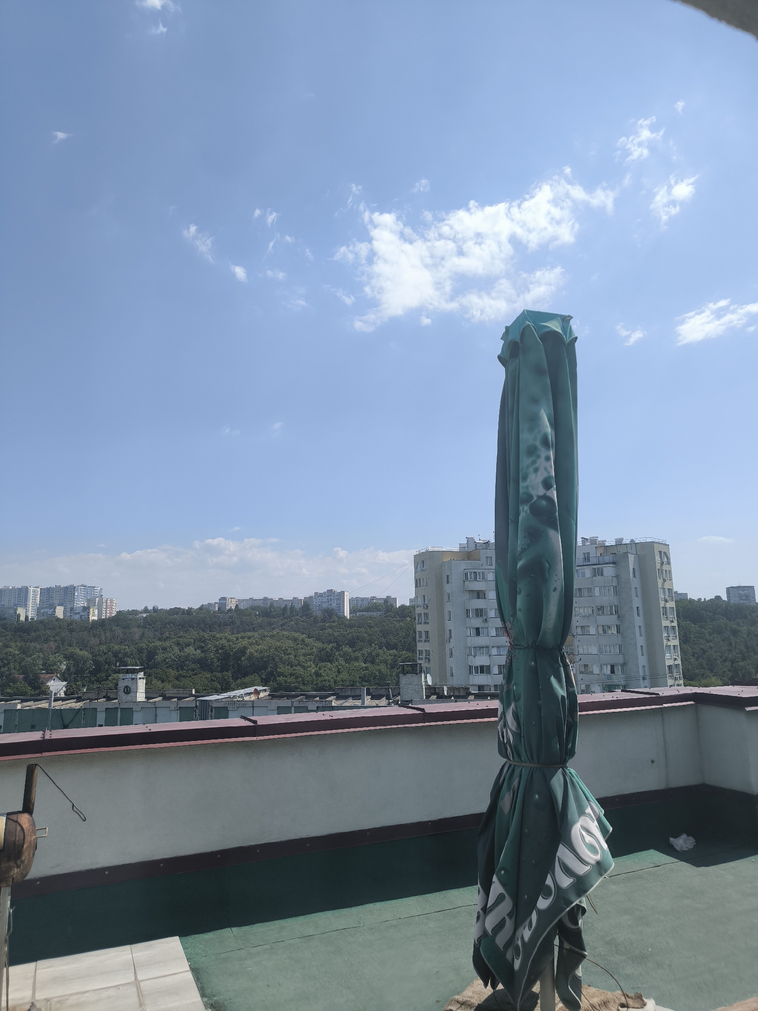 Rooftop patio details in Chișinău on a summer morning