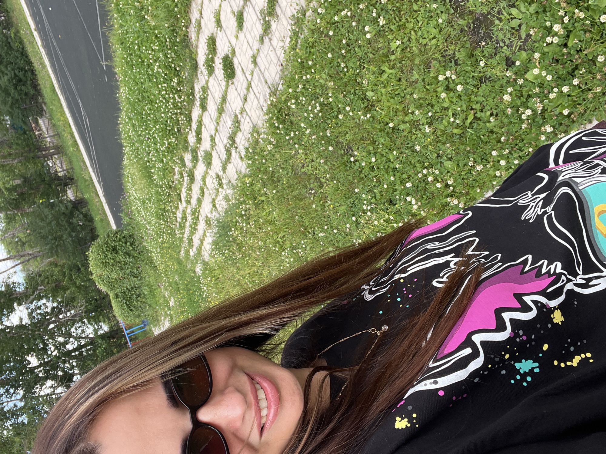 Casual park morning with selfies, scooter, and birch trees