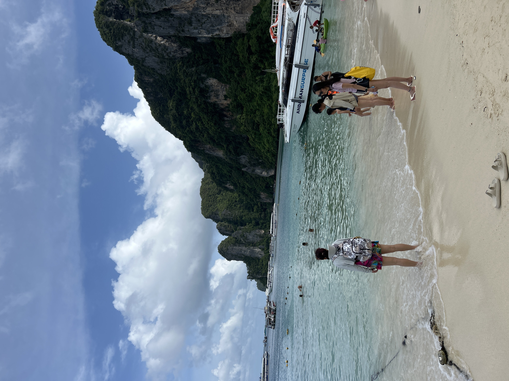 Ao Nang beach and limestone coastline on a July morning