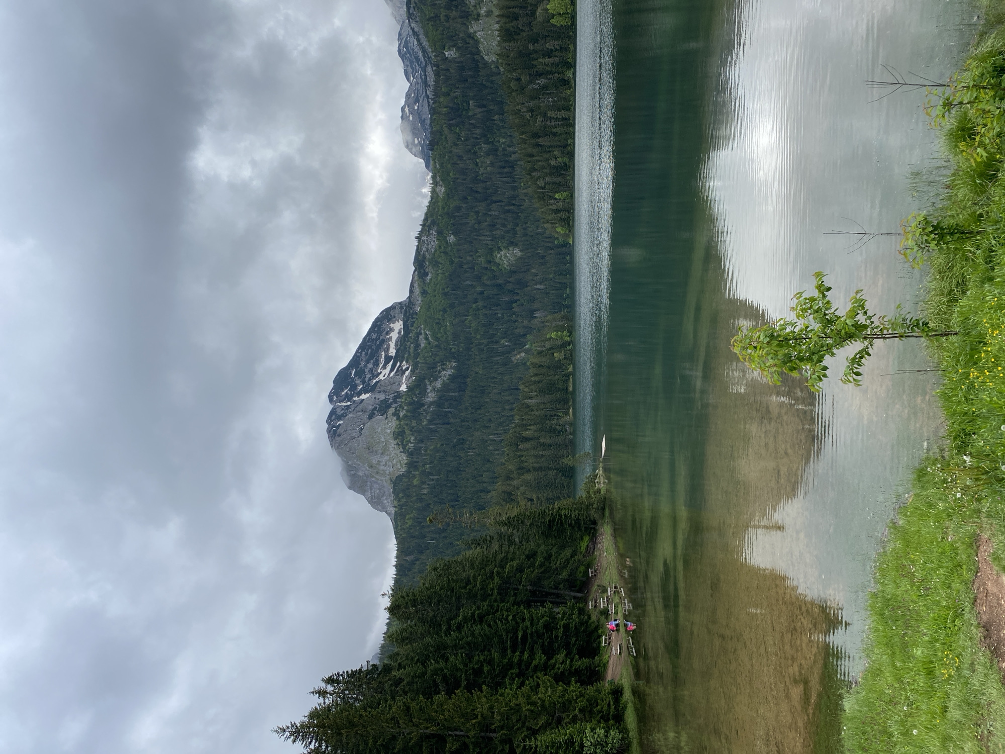 Family visits mountain lake in Montenegro's Durmitor region