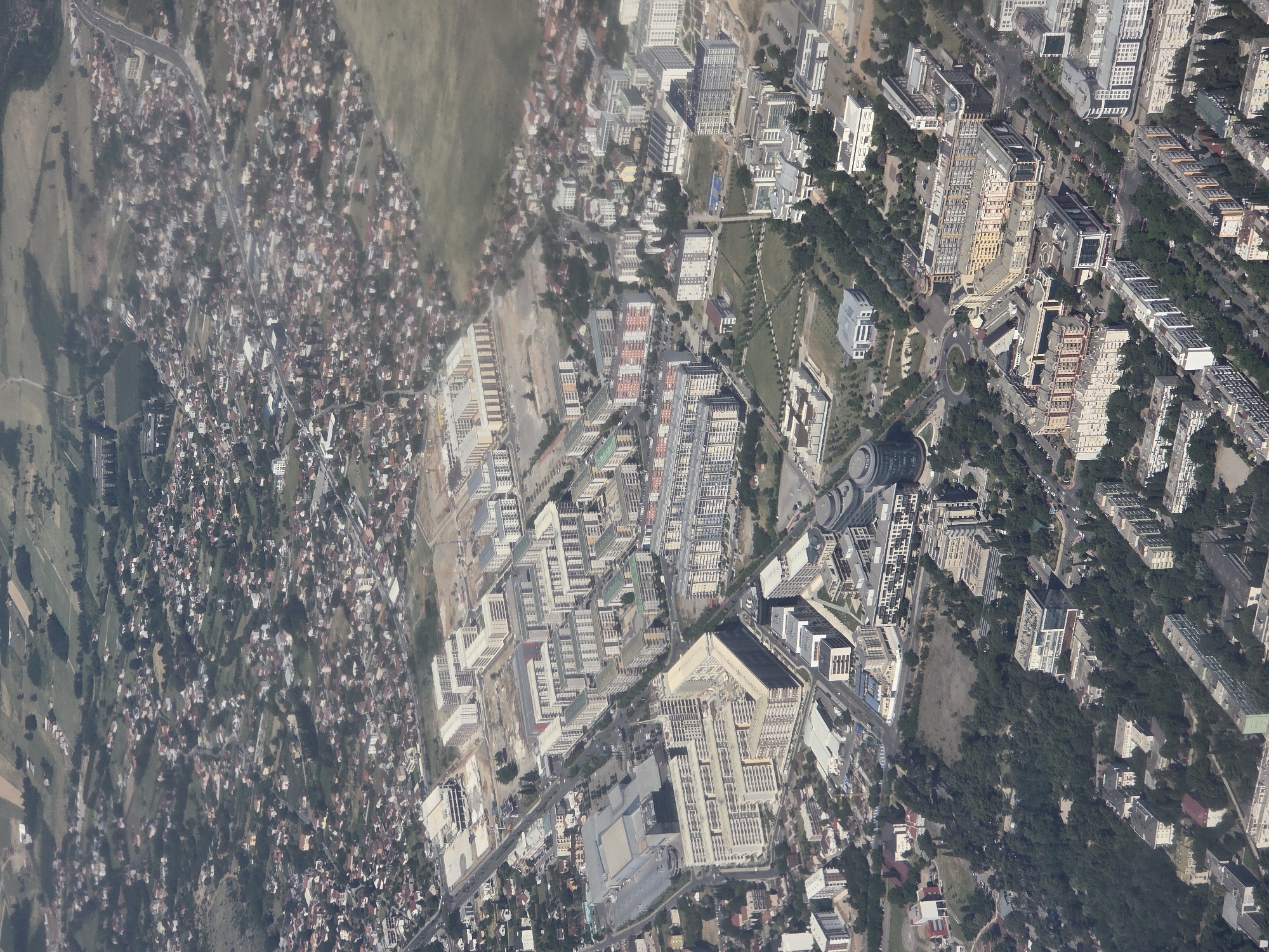 Aerial view captures mixed urban landscape in Podgorica, Montenegro