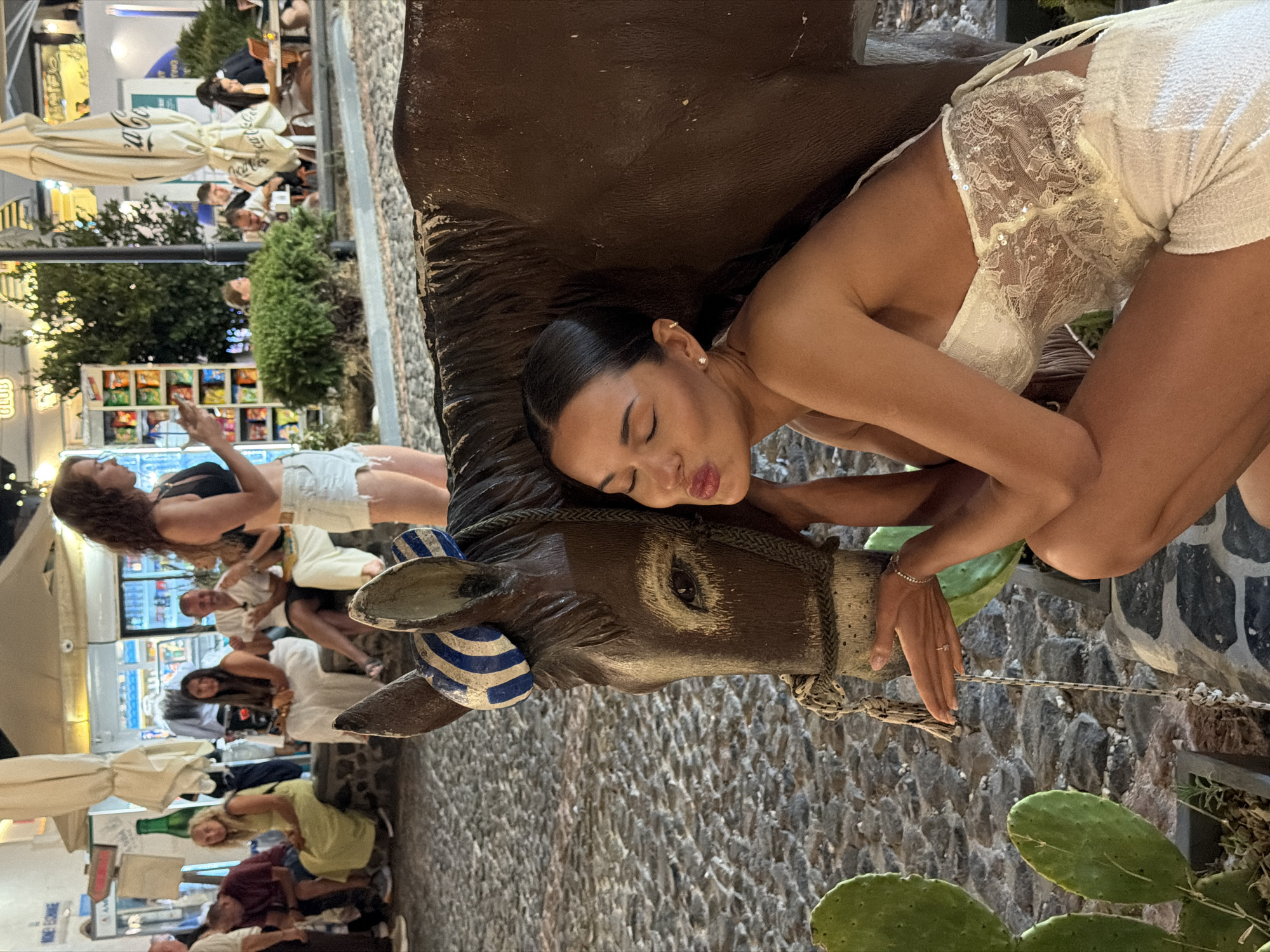 Night out on the lit-up streets of Santorini's Thira