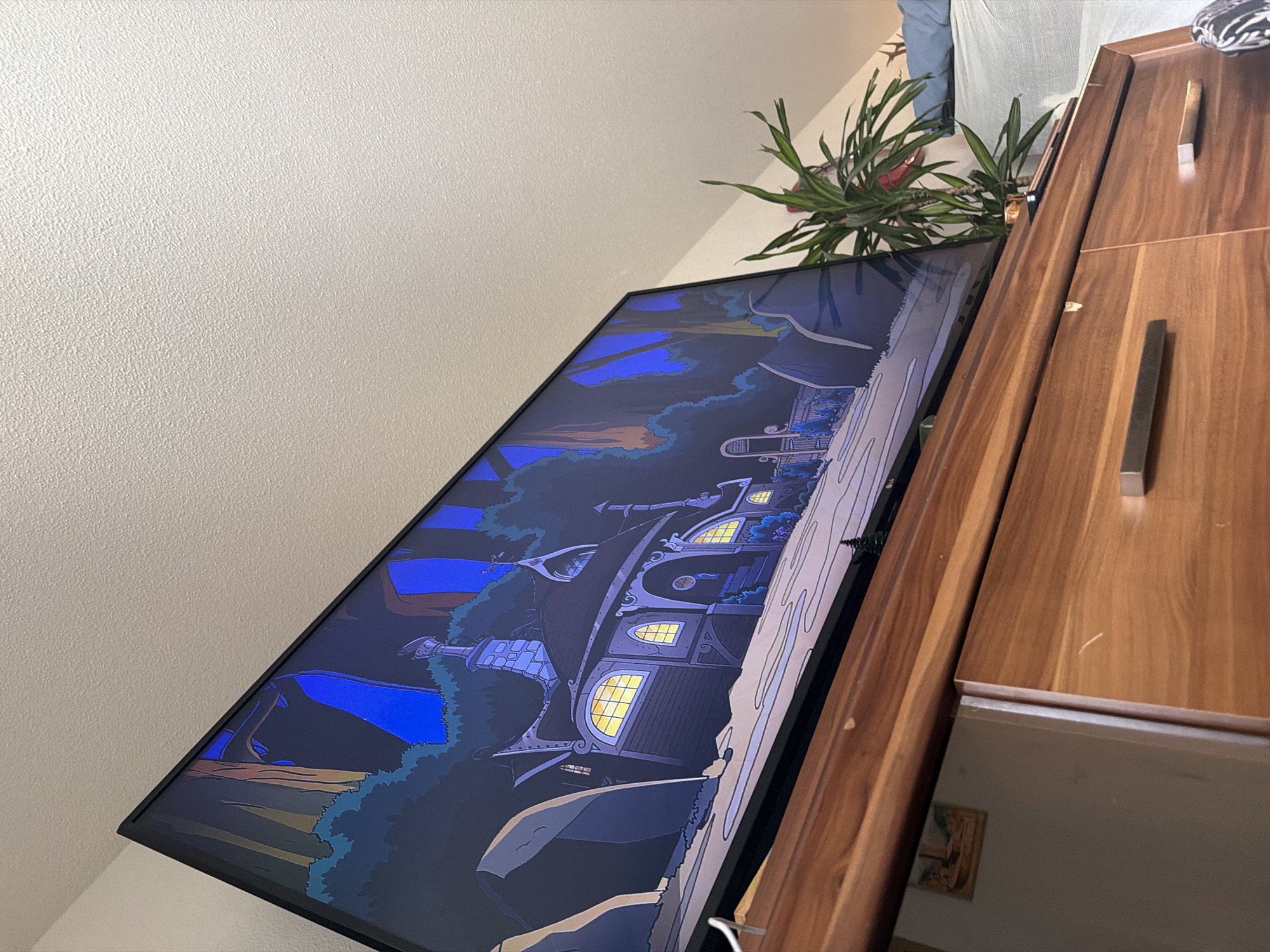 Rotated TV monitor photographed in Strasbourg residential space