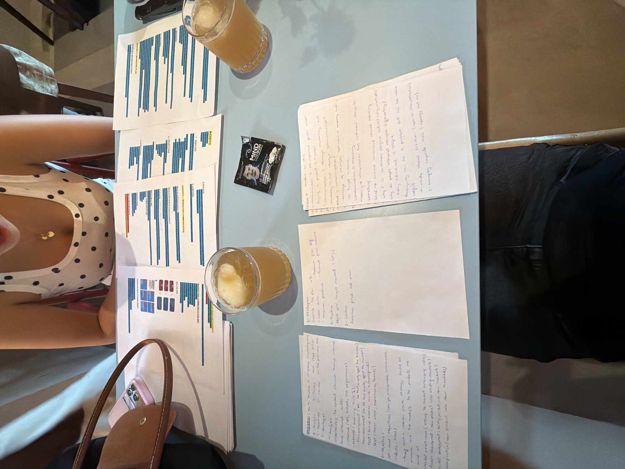 Casual moment at a light blue table in Milan