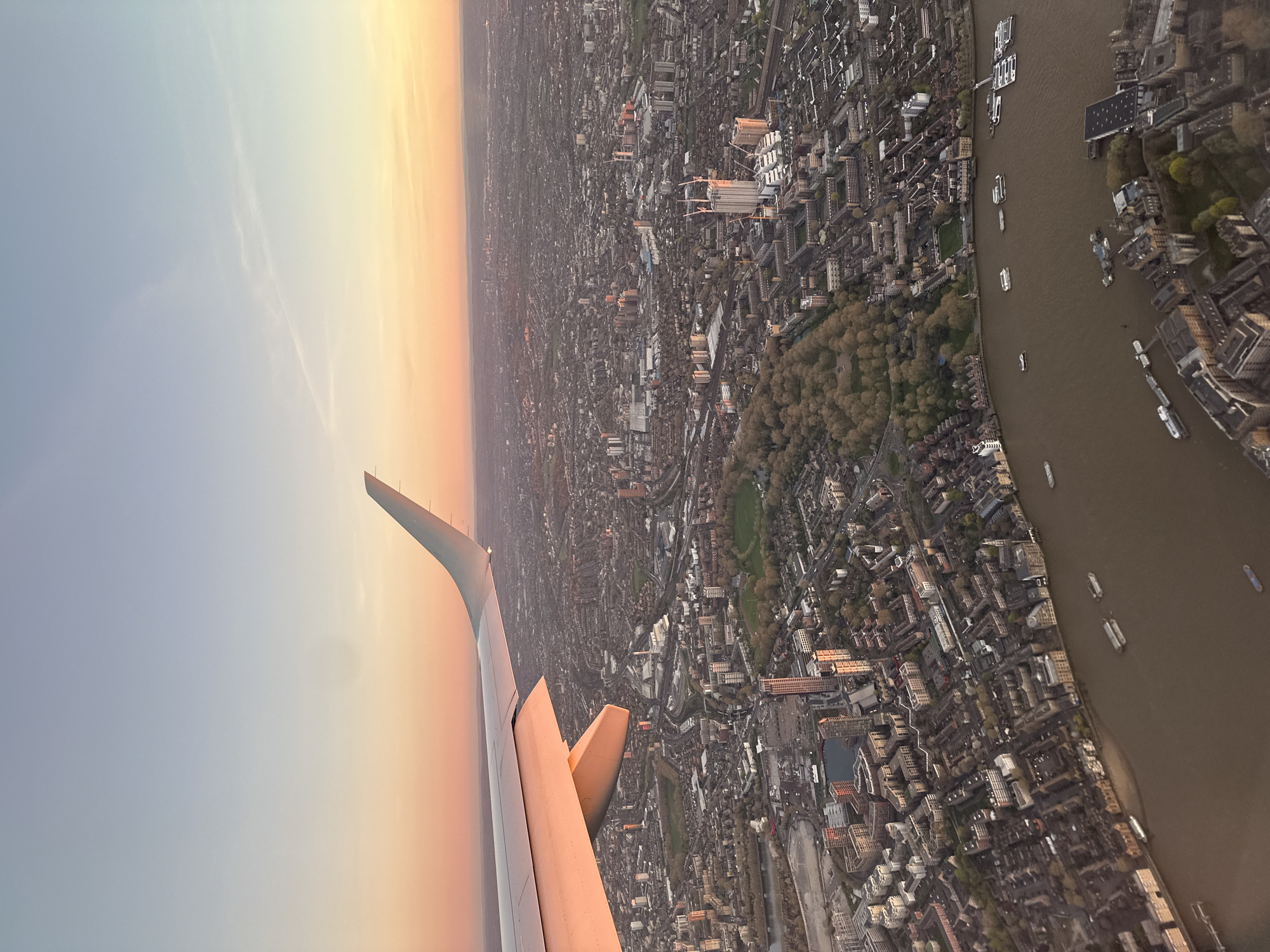 Aerial view of London captured from aircraft over Thames