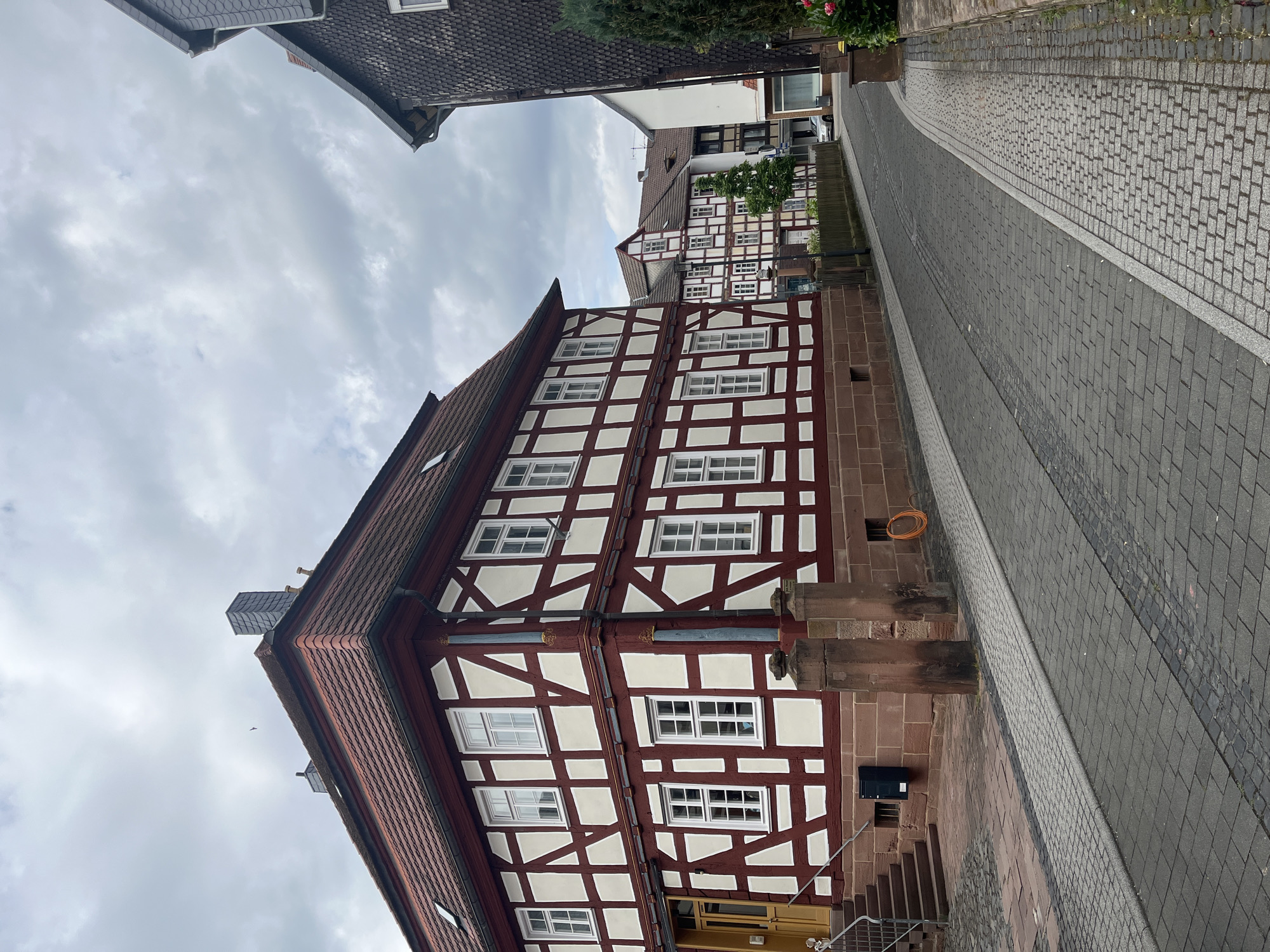 Neustadt's historic old town: timber frames, church spires, and cobblestones