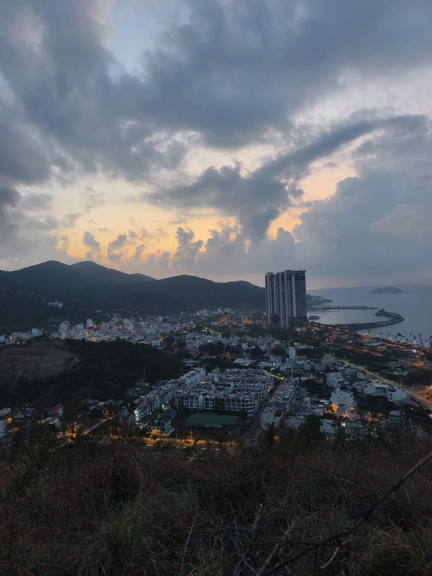 Cityscape observed at dusk from elevated vantage point