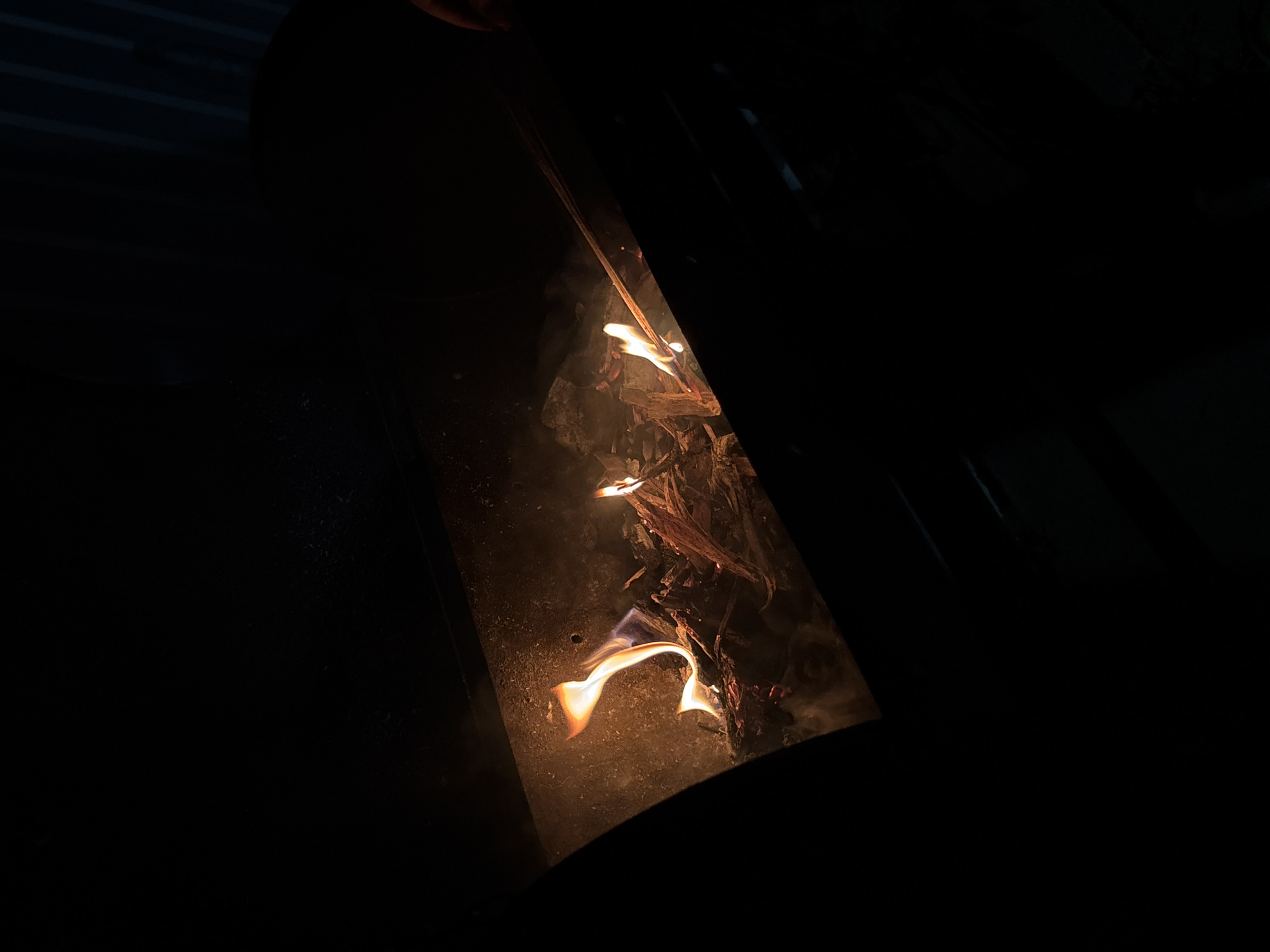 Fire burns in stove in Prikamskii, Russia
