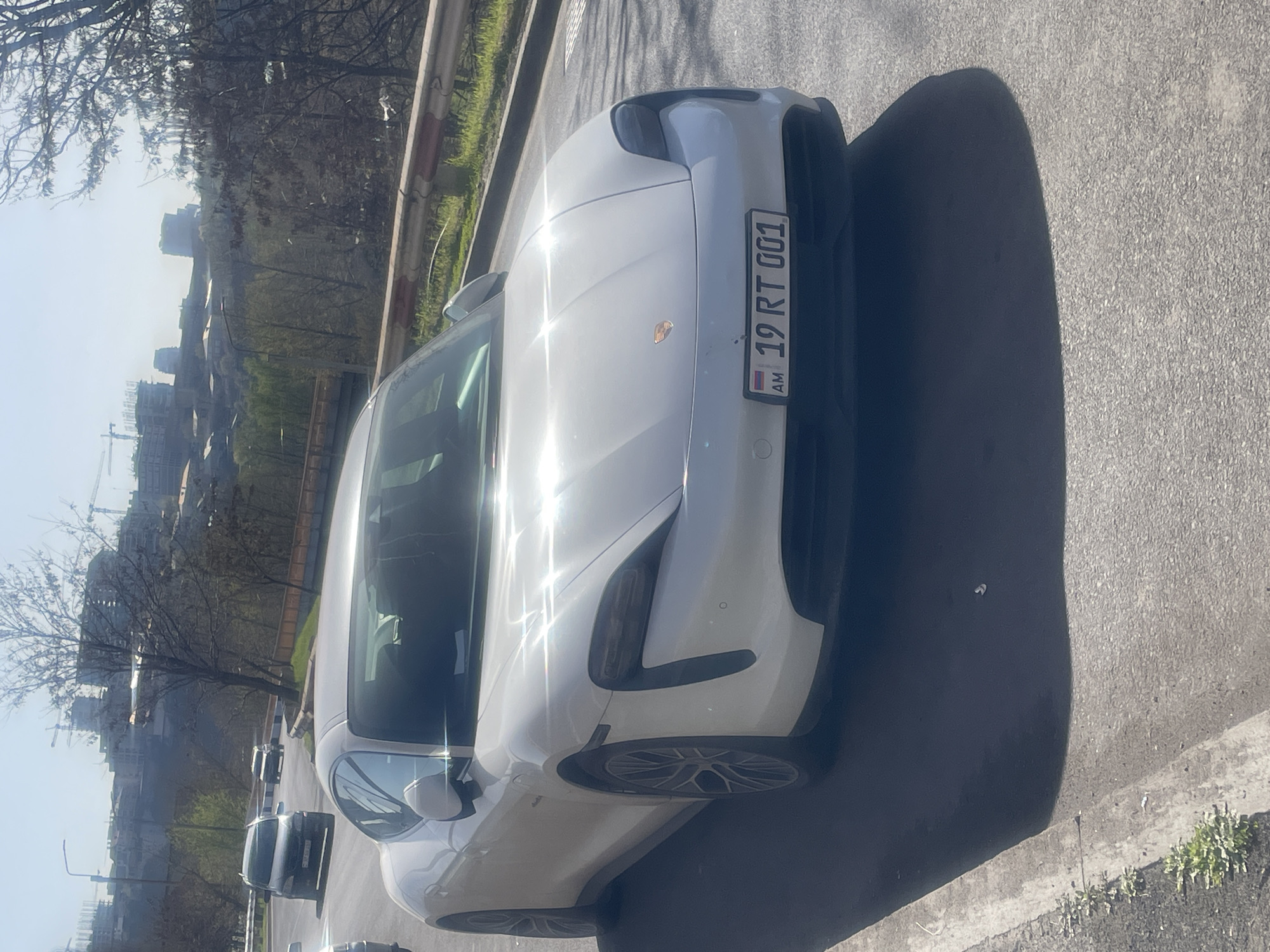 White Porsche spotted on Yerevan street with Mount Ararat backdrop