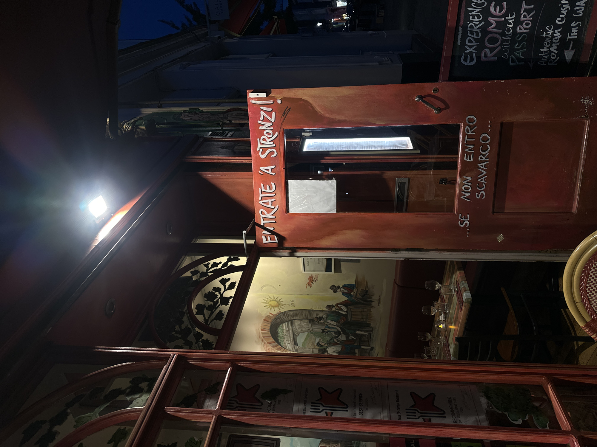 London restaurant exteriors documented during evening hours