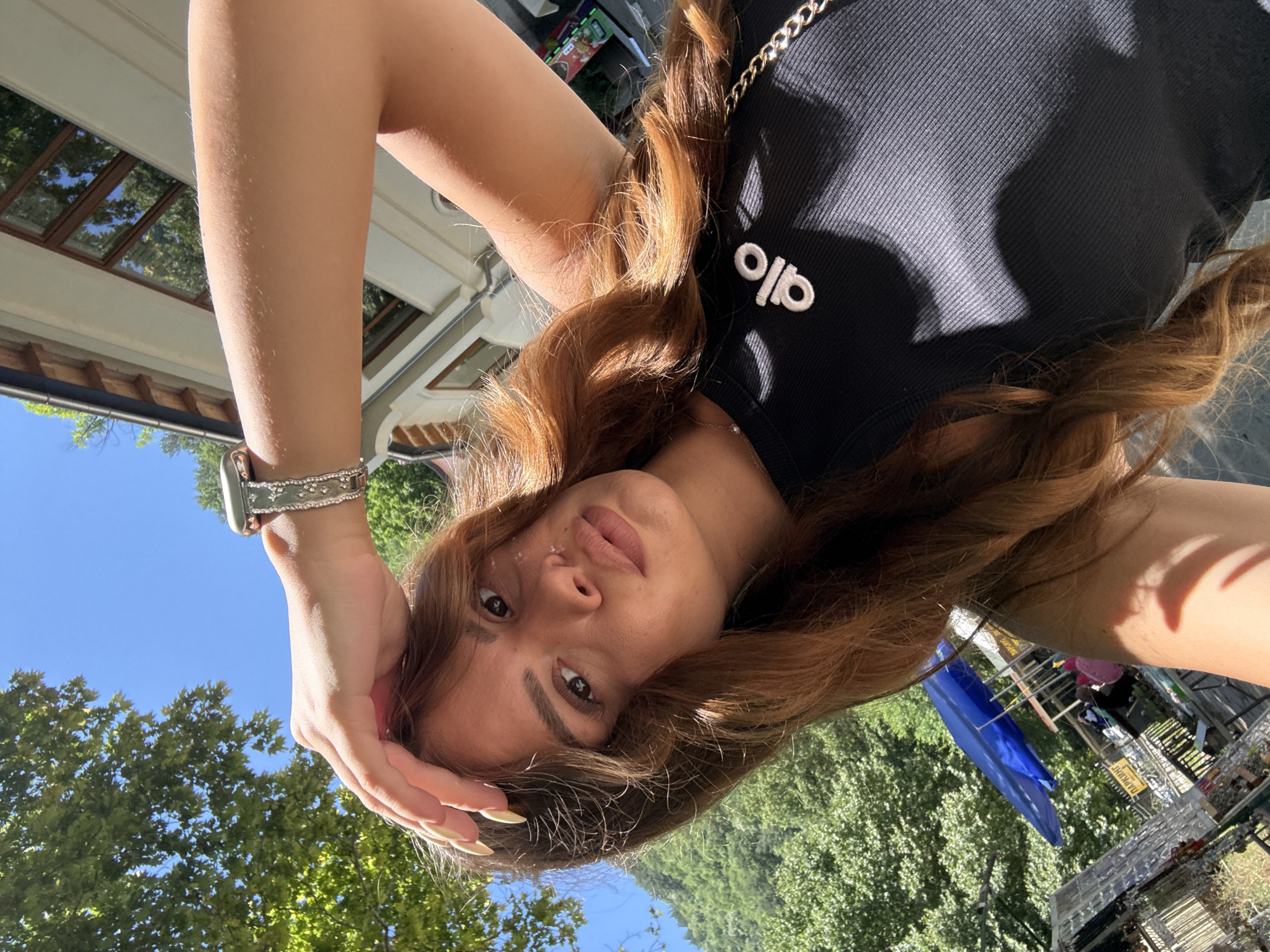 Sunny morning selfies and road traffic in Bachkovo, Bulgaria