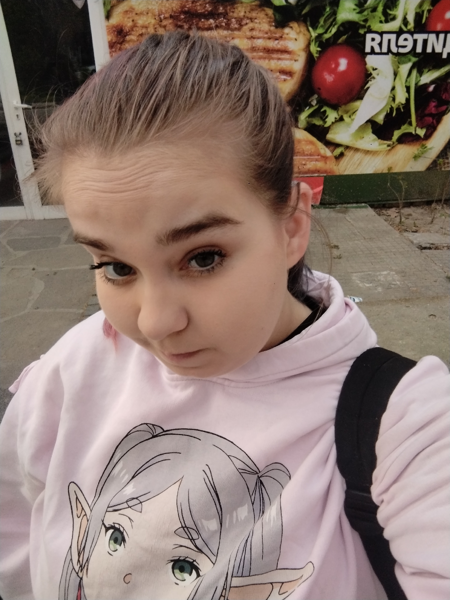 Woman takes selfies, pets stray dogs in Plovdiv morning