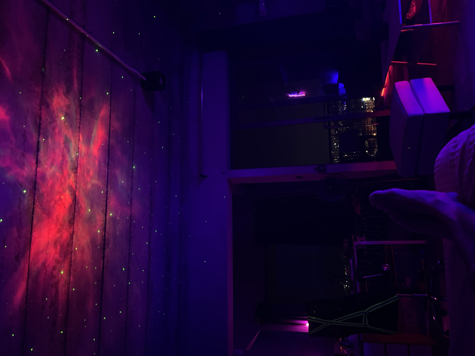 Ambient bedroom night setup with nebula projector, Ratsada