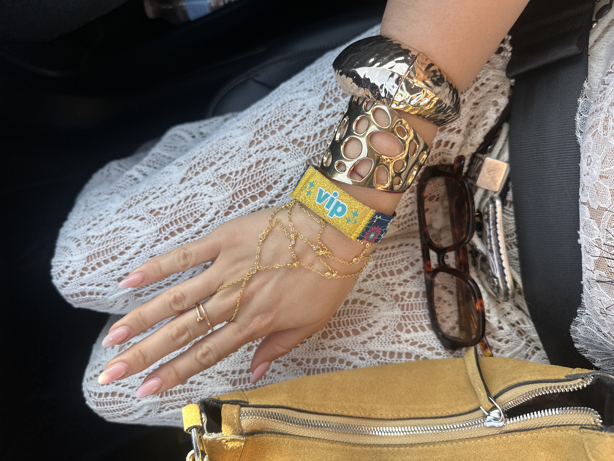 Ornate chain-connected jewelry photographed in Indio, California
