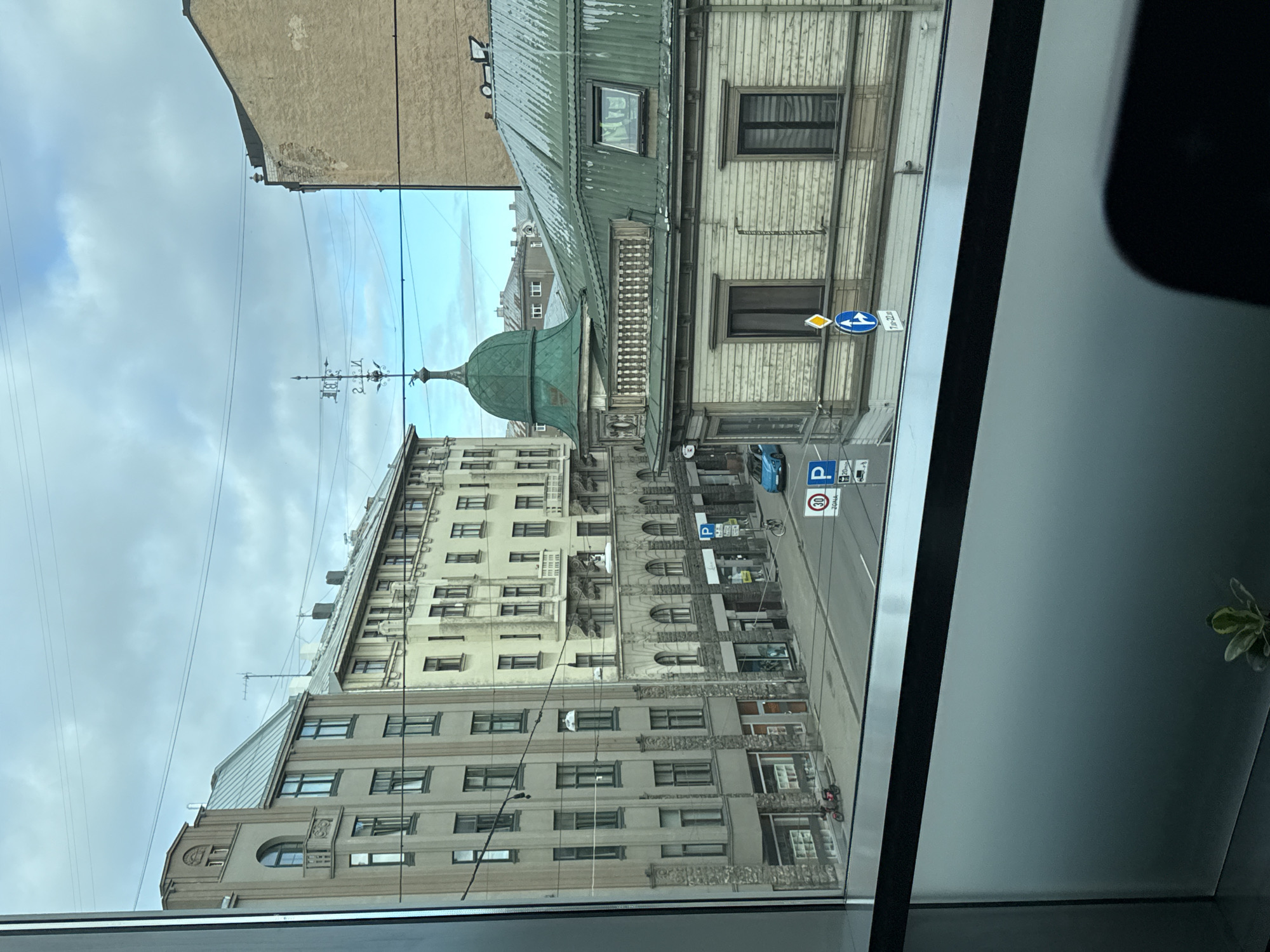 Inside a Riga gym, with street views nearby