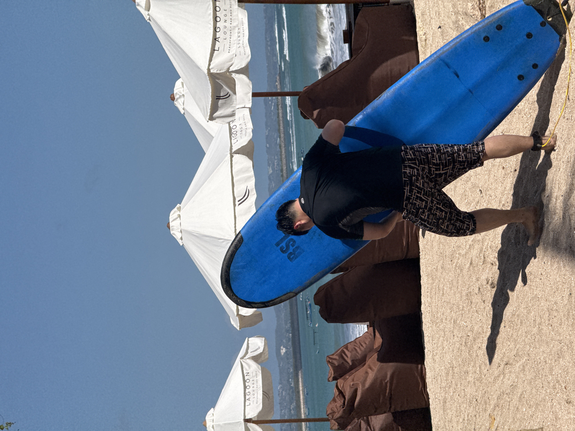 Kuta Beach surf scene on a busy July morning