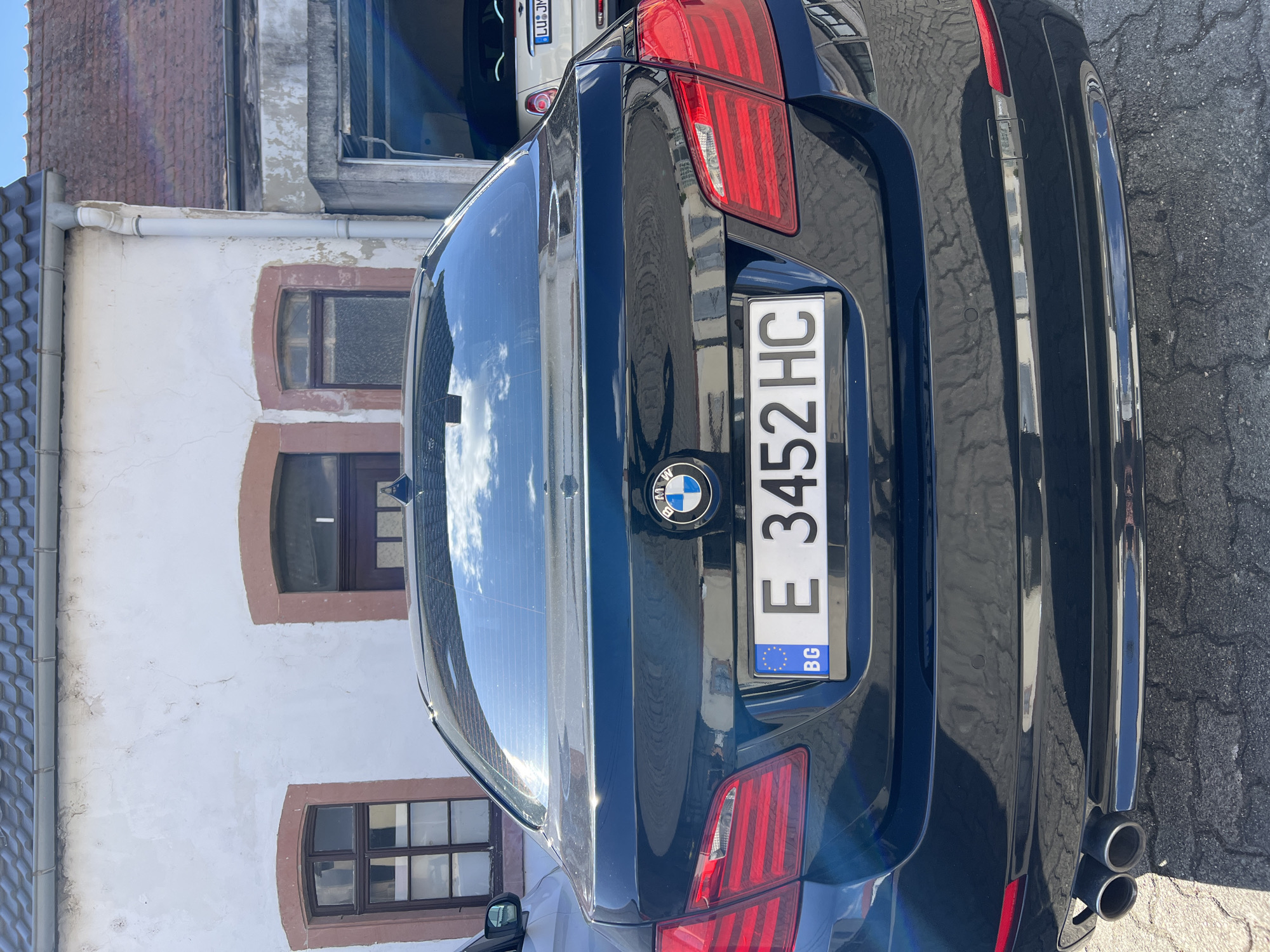 Yorkshire Terrier spotted near Bulgarian-registered BMW on city street