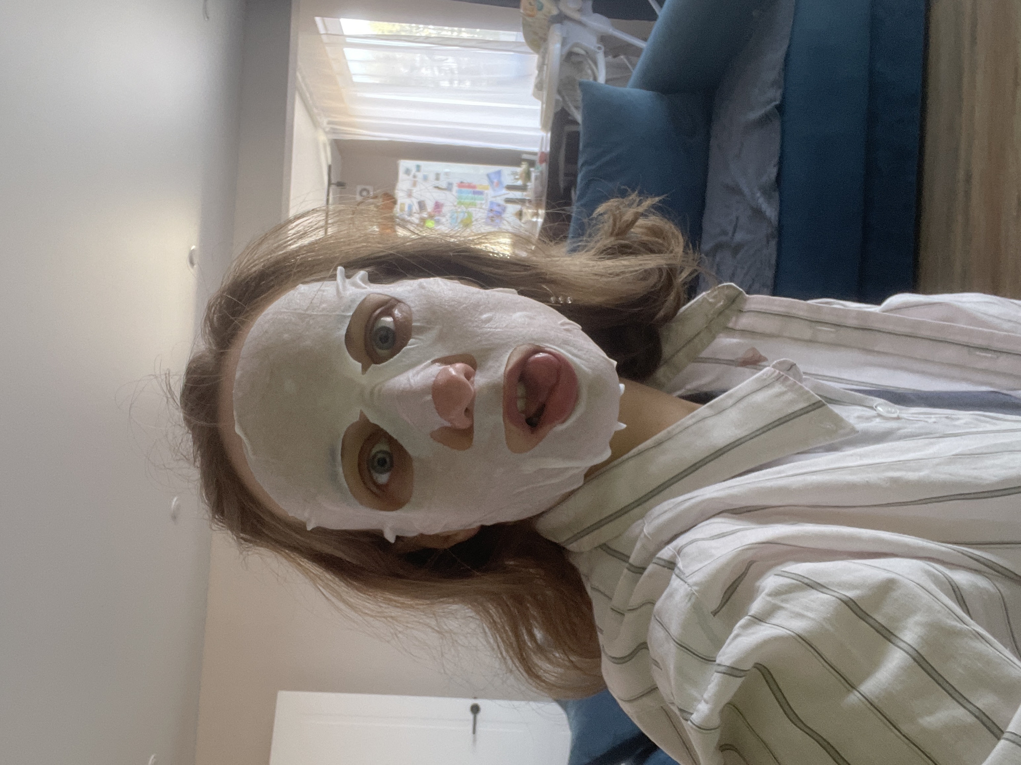 Woman documents facial mask skincare routine in rural Russia