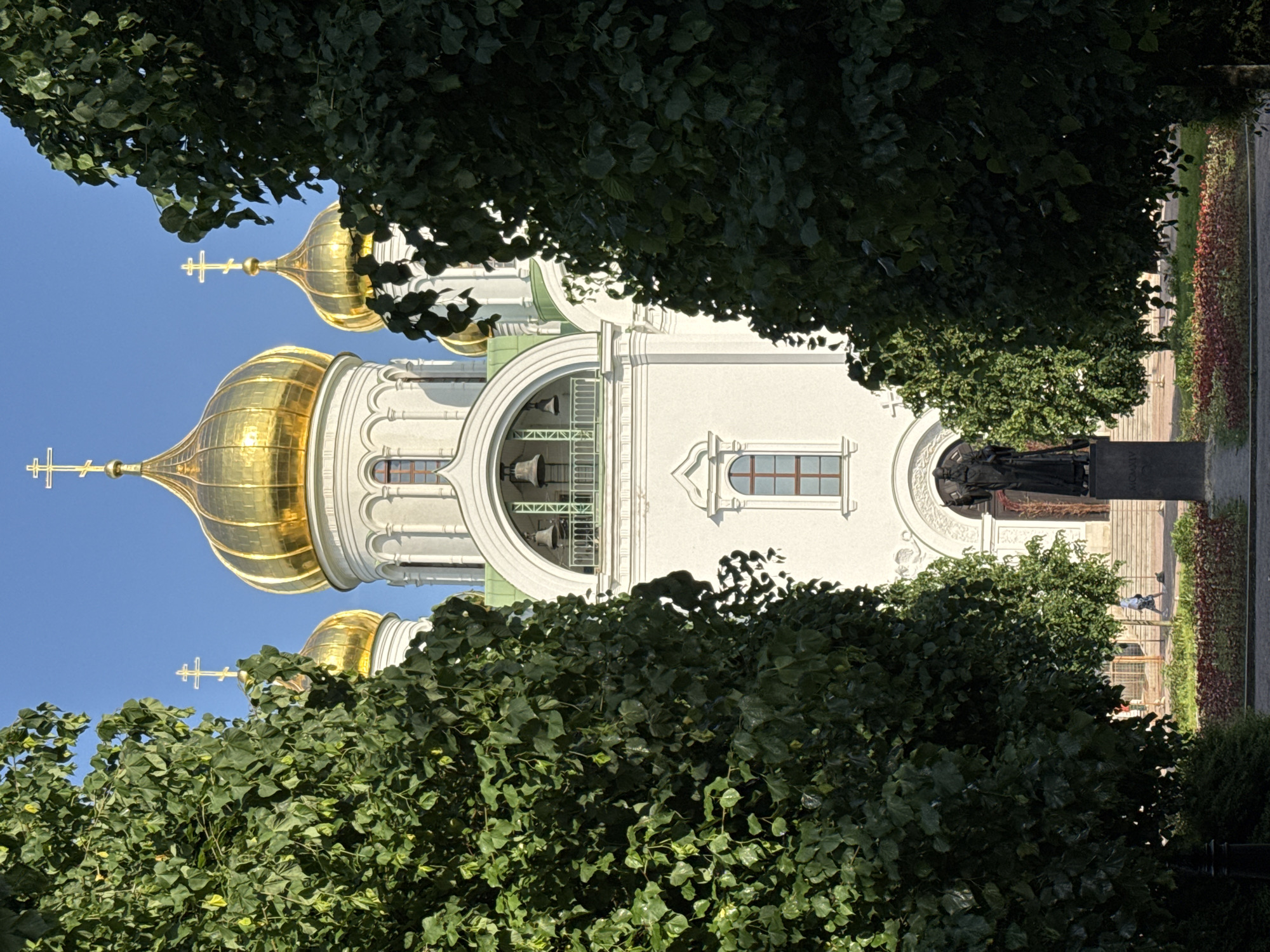 Tourist photographs historic palaces and cathedrals in Pushkin, Russia